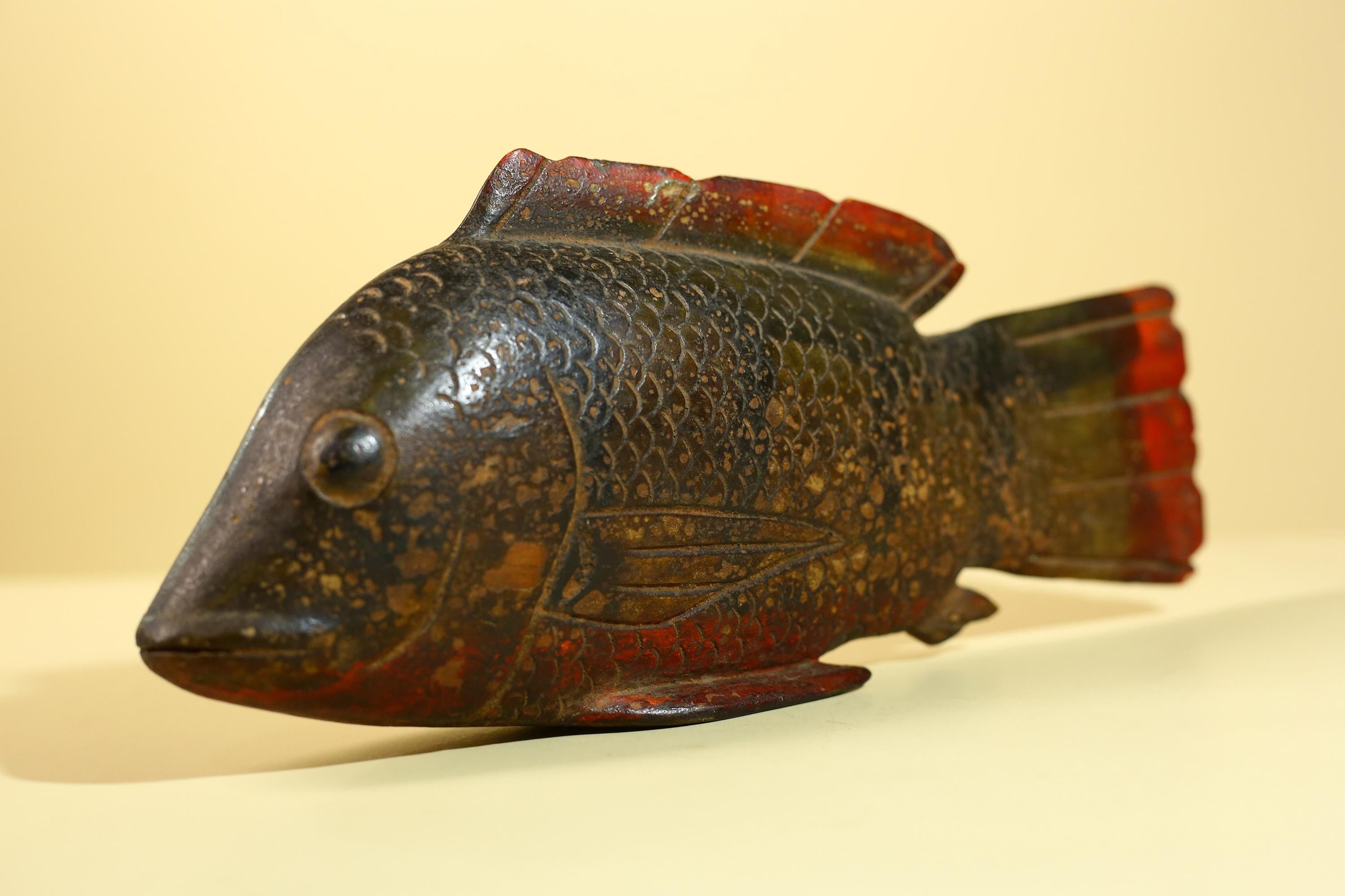 African Hand Carved Wooden Fish Sculpture, Vintage Tribal Art Decor-G6227