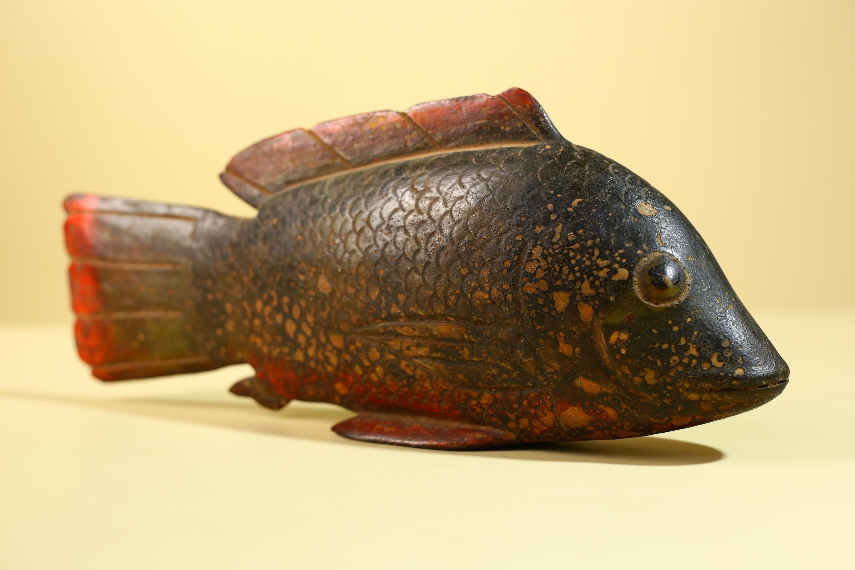 African Hand Carved Wooden Fish Sculpture, Vintage Tribal Art Decor-G6227