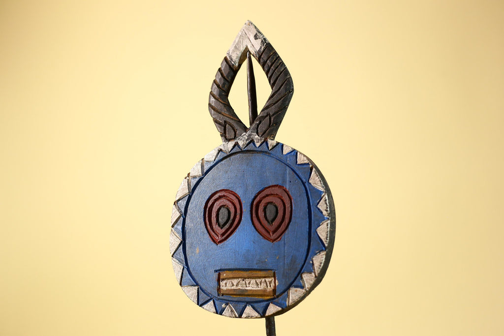 African Round Face Mask – Hand Carved Wooden Tribal Art Decor-G6230