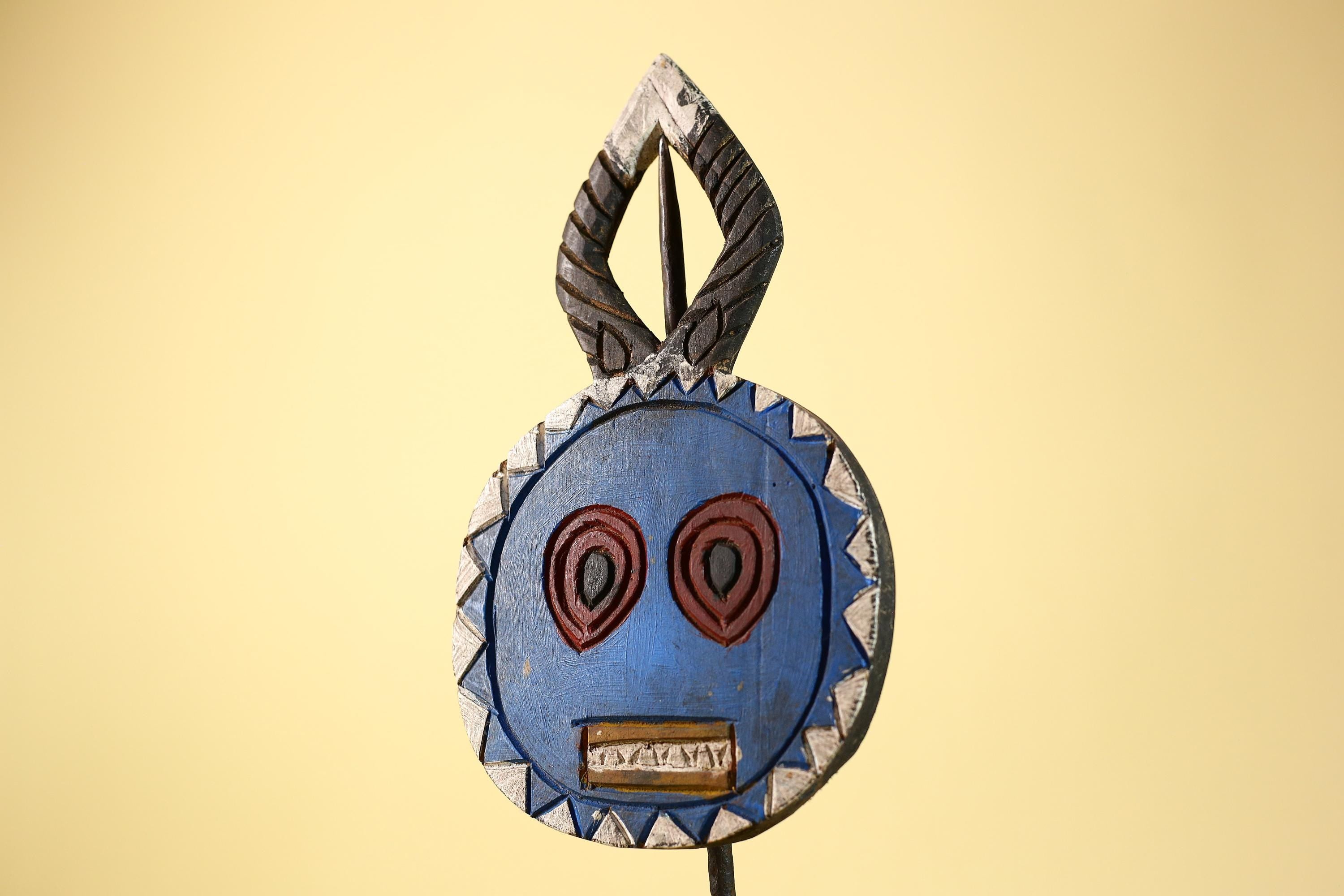 African Round Face Mask – Hand Carved Wooden Tribal Art Decor-G6230