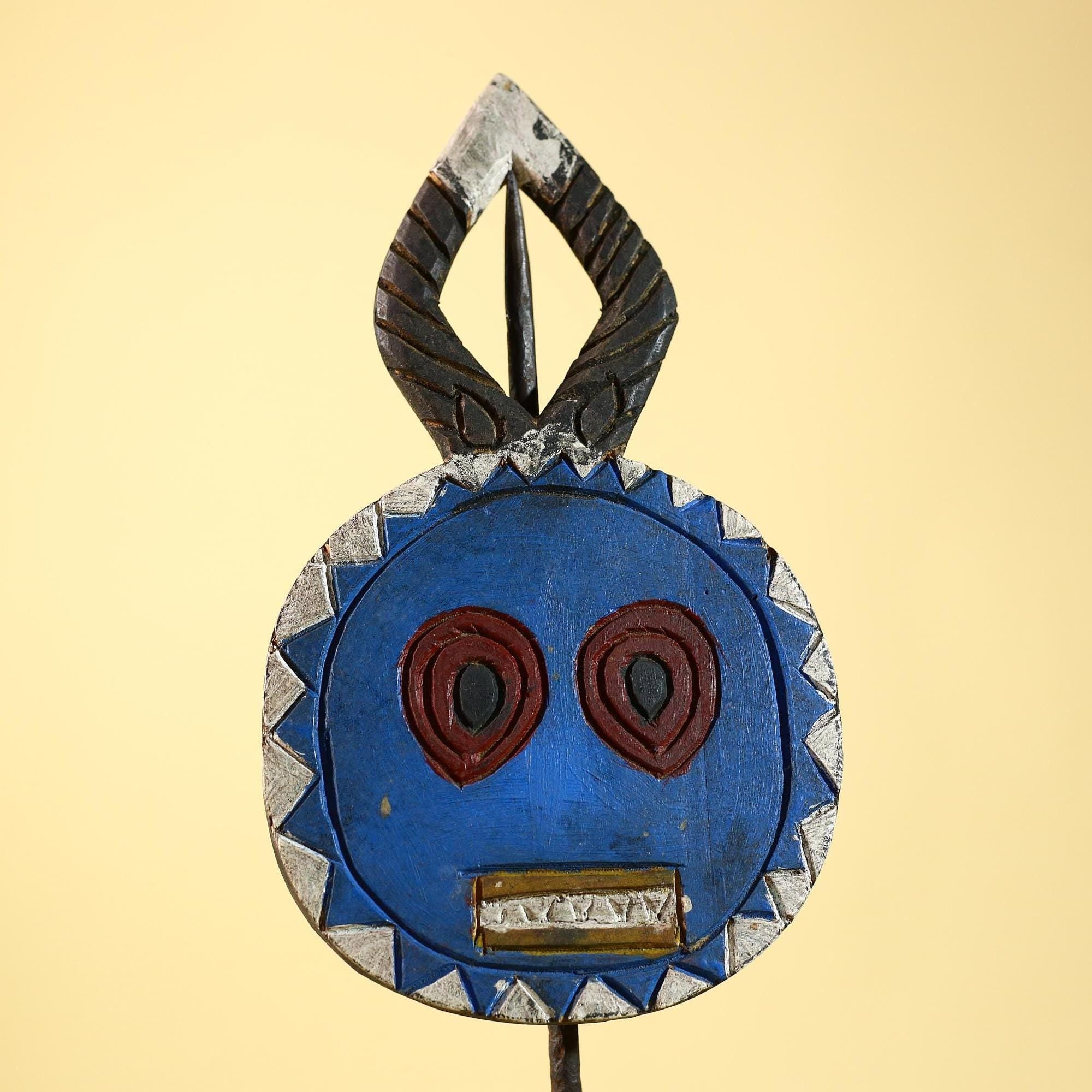 African Round Face Mask – Hand Carved Wooden Tribal Art Decor-G6230