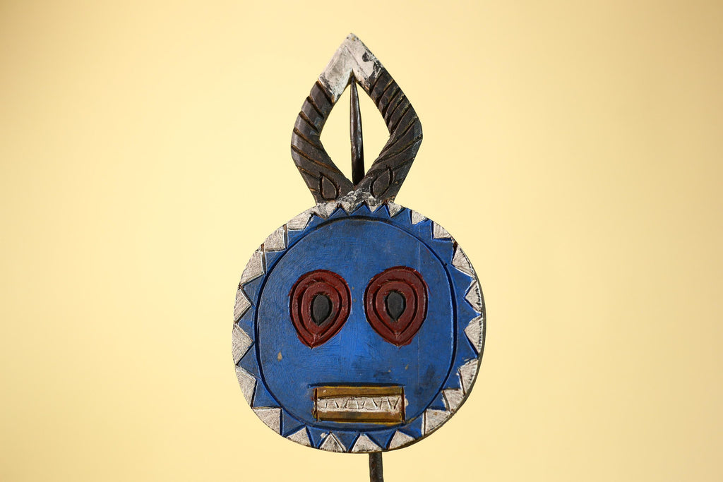 African Round Face Mask – Hand Carved Wooden Tribal Art Decor-G6230
