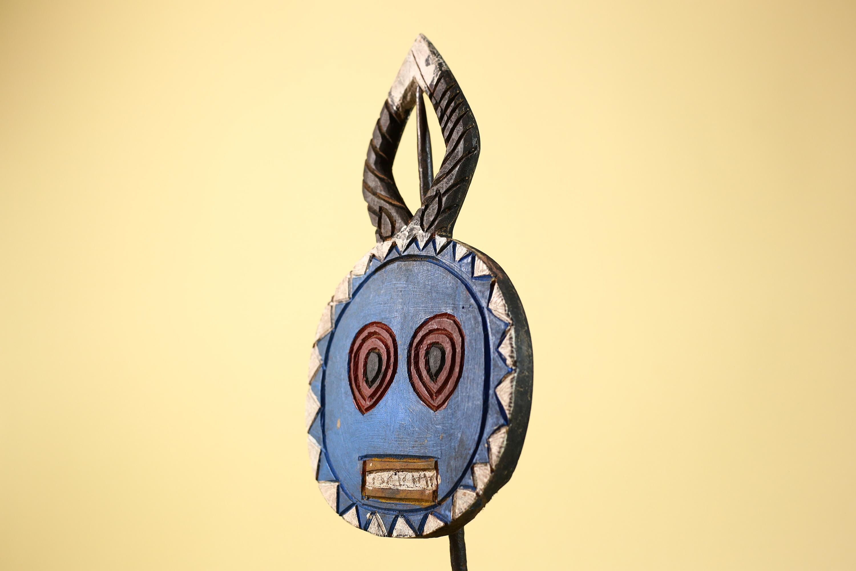 African Round Face Mask – Hand Carved Wooden Tribal Art Decor-G6230