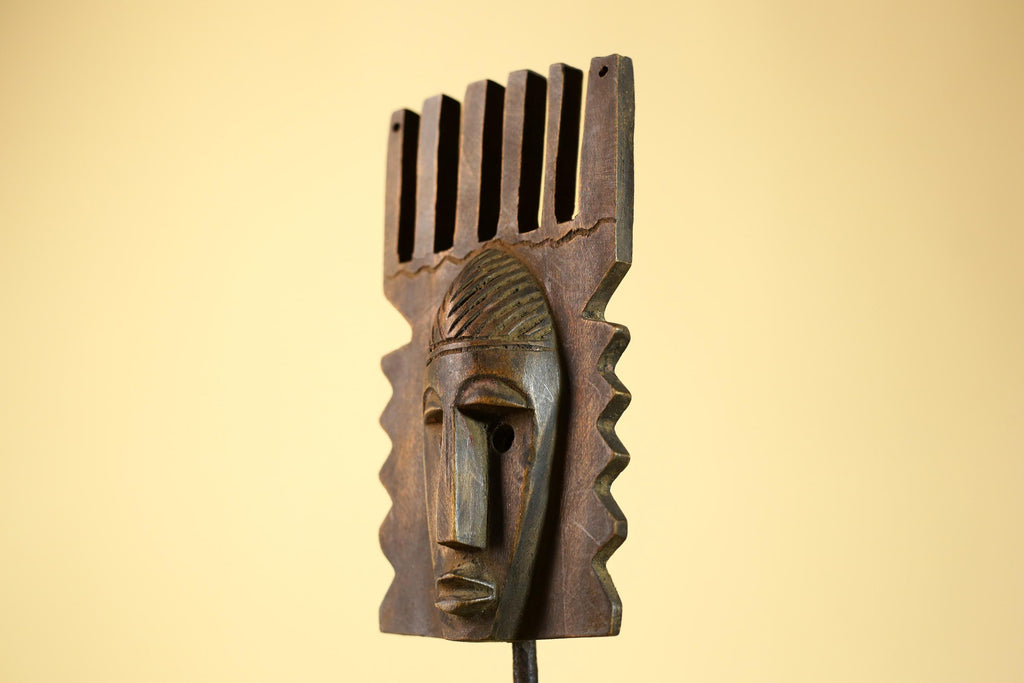 Hand Carved African Mask, Comb-Crest Wall Art – Vintage Tribal Wooden Art-G6231