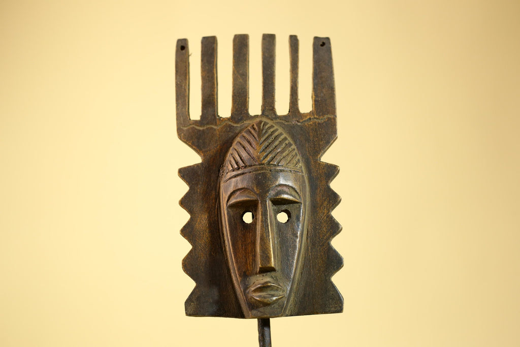 Hand Carved African Mask, Comb-Crest Wall Art – Vintage Tribal Wooden Art-G6231