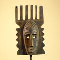 Hand Carved African Mask, Comb-Crest Wall Art – Vintage Tribal Wooden Art-G6231