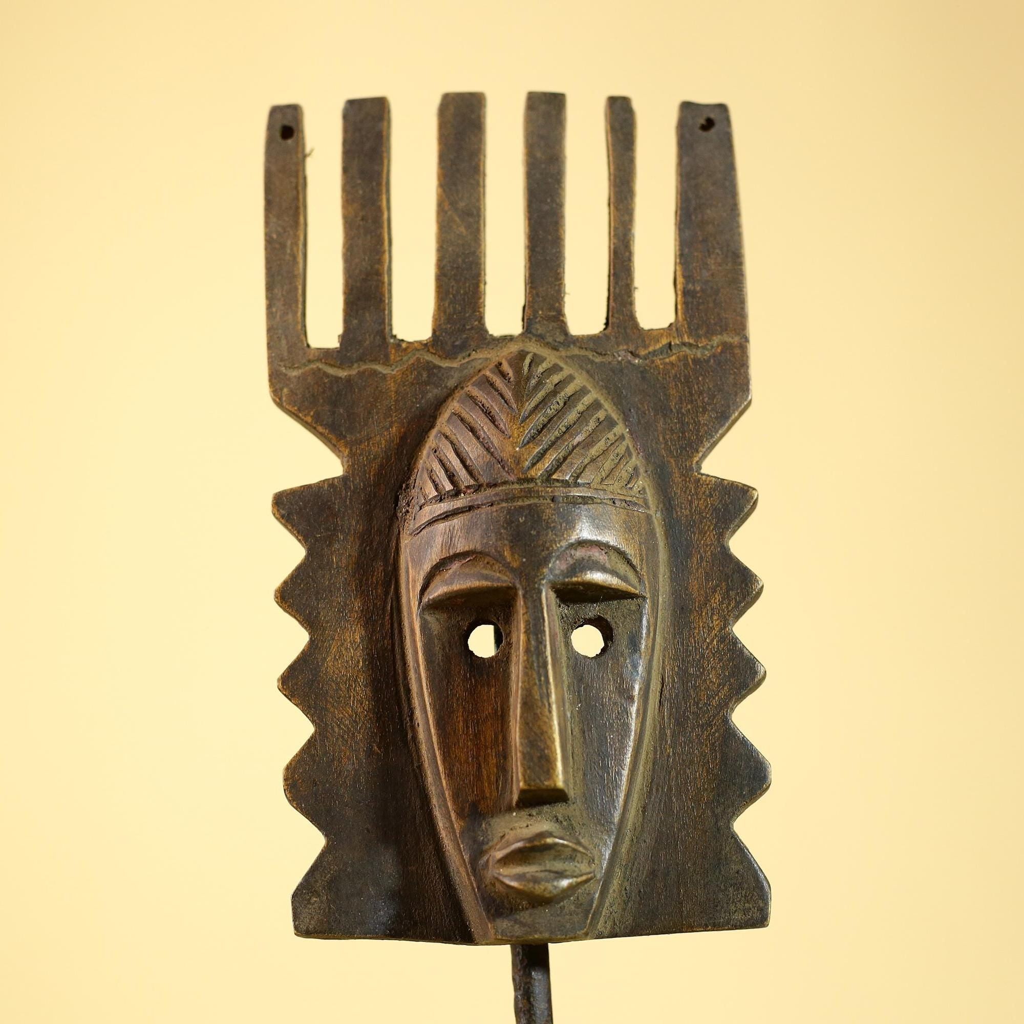 Hand Carved African Mask, Comb-Crest Wall Art – Vintage Tribal Wooden Art-G6231