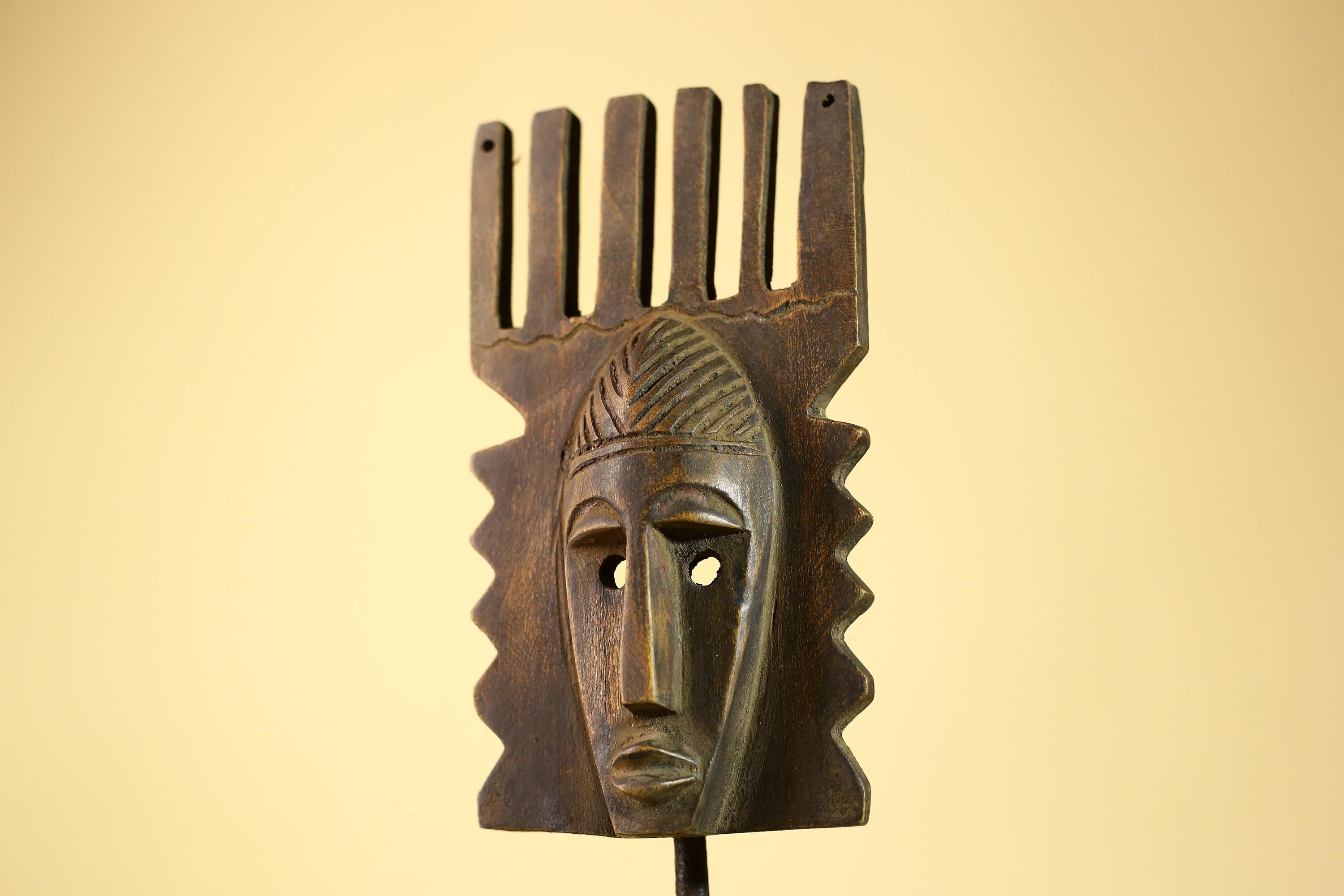 Hand Carved African Mask, Comb-Crest Wall Art – Vintage Tribal Wooden Art-G6231