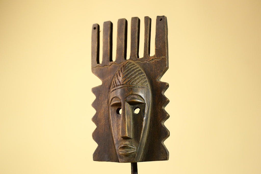 Hand Carved African Mask, Comb-Crest Wall Art – Vintage Tribal Wooden Art-G6231