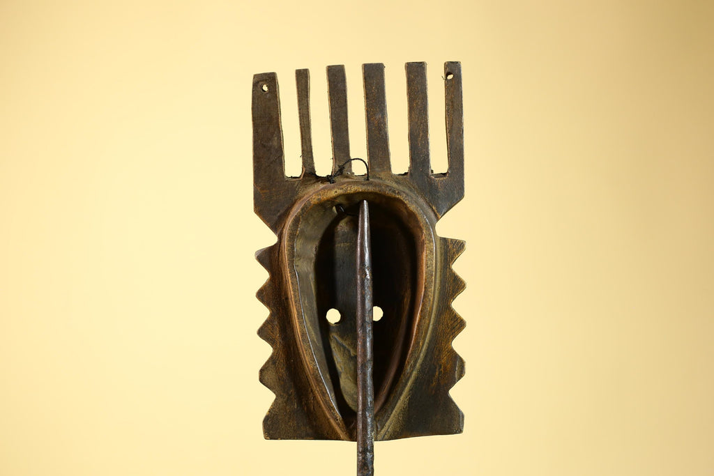 Hand Carved African Mask, Comb-Crest Wall Art – Vintage Tribal Wooden Art-G6231