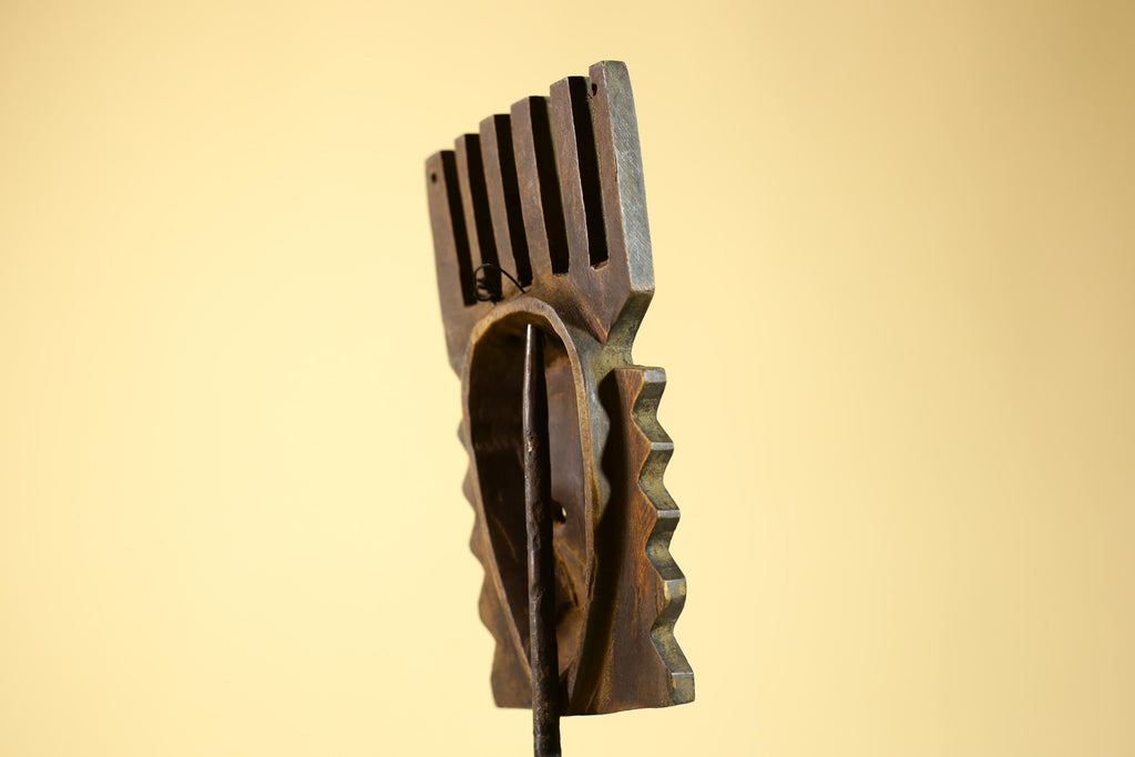 Hand Carved African Mask, Comb-Crest Wall Art – Vintage Tribal Wooden Art-G6231