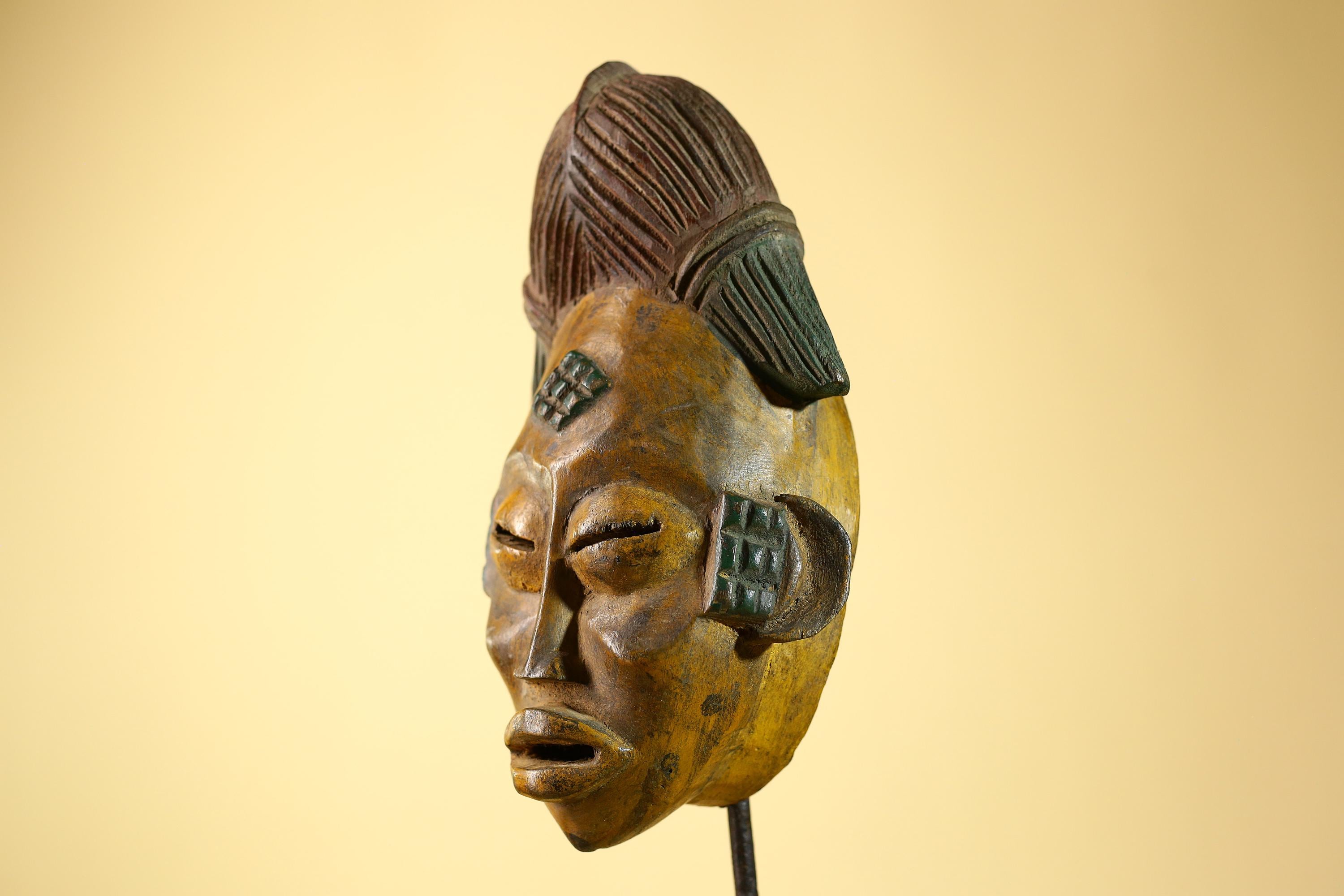 African Baule Mask- Tribal Wood Wall Art, Handmade Vintage Unique Decor-G6233