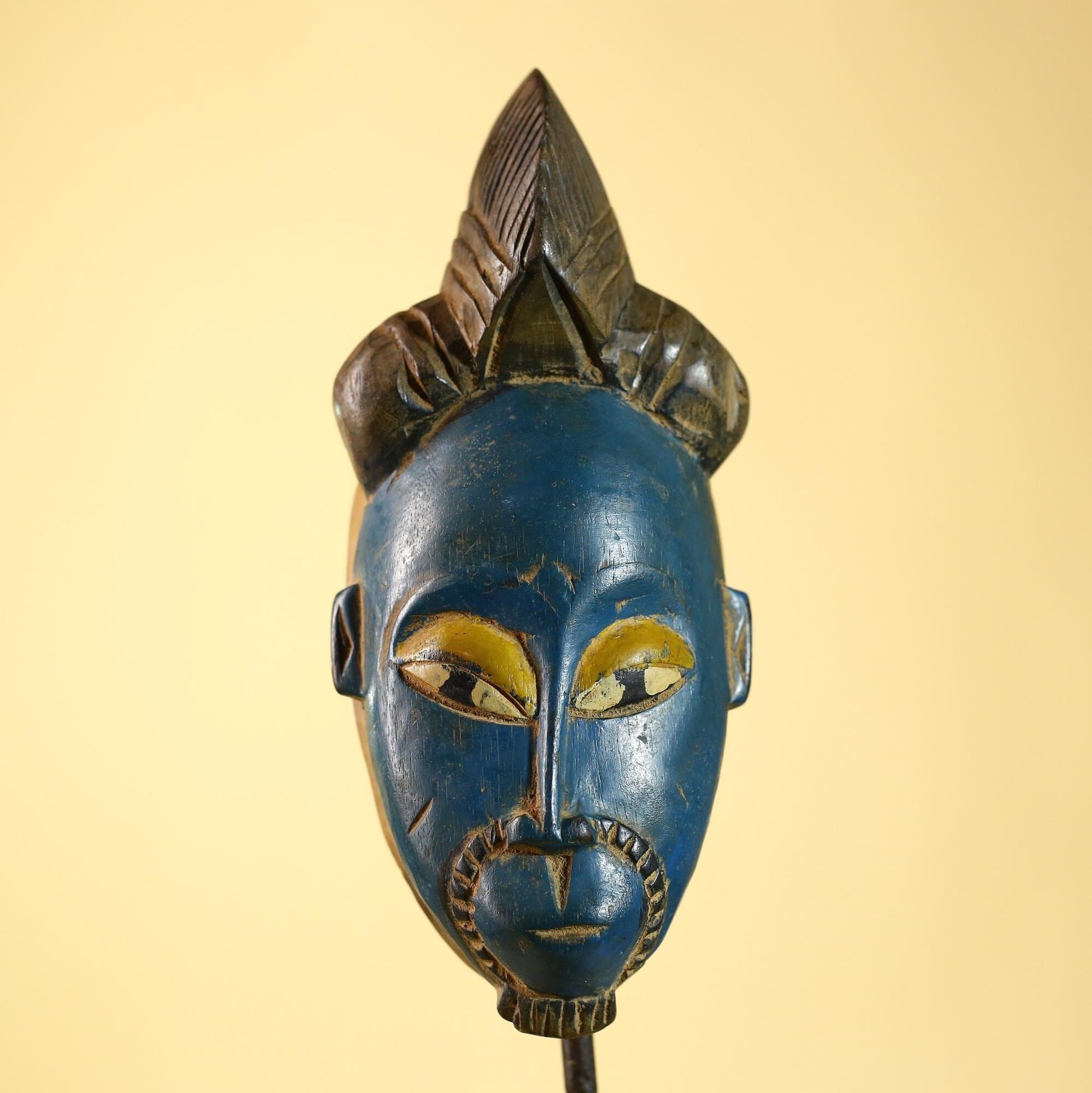 African Baule Mask- Hand Carved Wood Tribal Wall Art Vintage Decor-G6234
