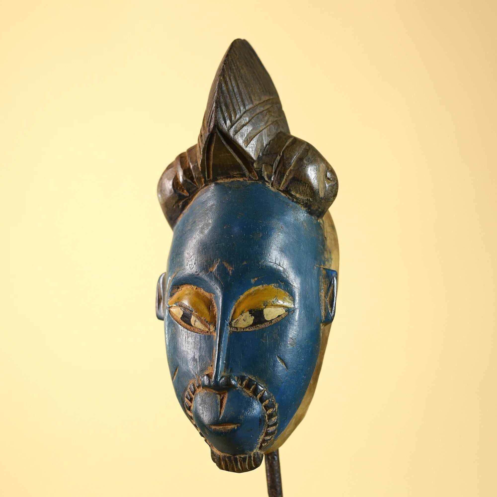 African Baule Mask- Hand Carved Wood Tribal Wall Art Vintage Decor-G6234