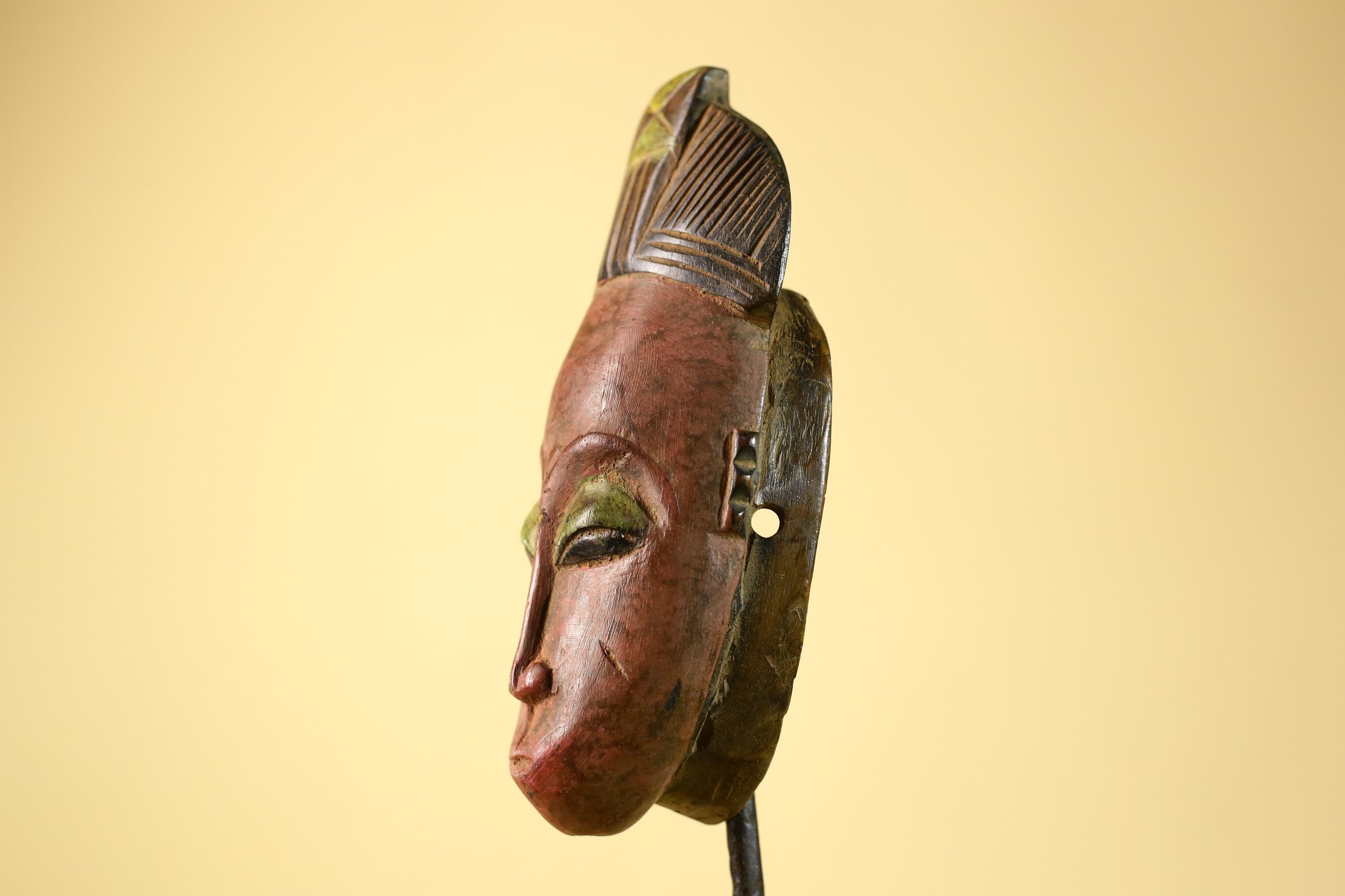 Baule African Mask- Hand Carved Wood Tribal Art Wall Decor Vintage-G6235