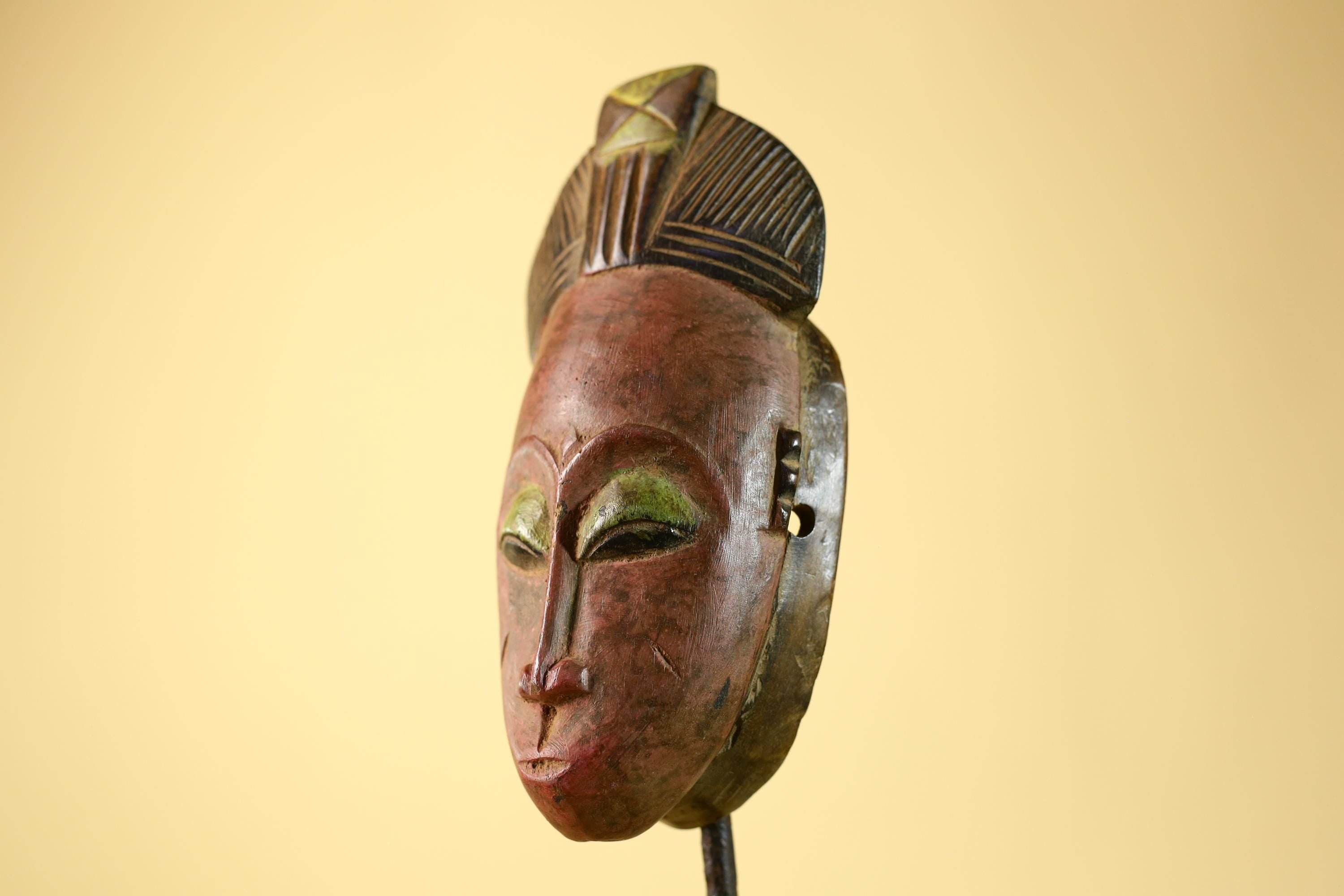 Baule African Mask- Hand Carved Wood Tribal Art Wall Decor Vintage-G6235