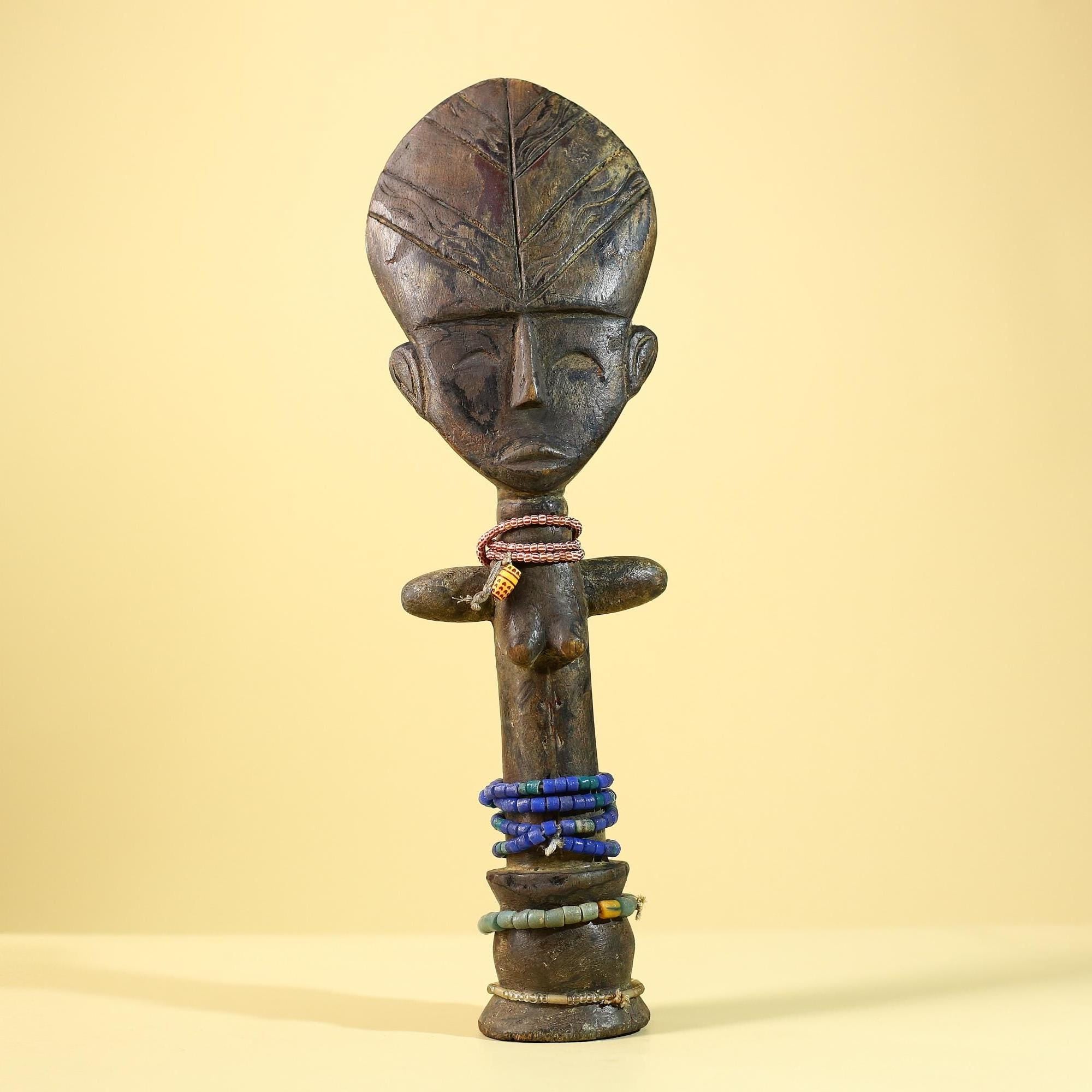 African Hand Carved Wooden Yoruba Figure- Tribal Art Vintage Sculpture-G6236