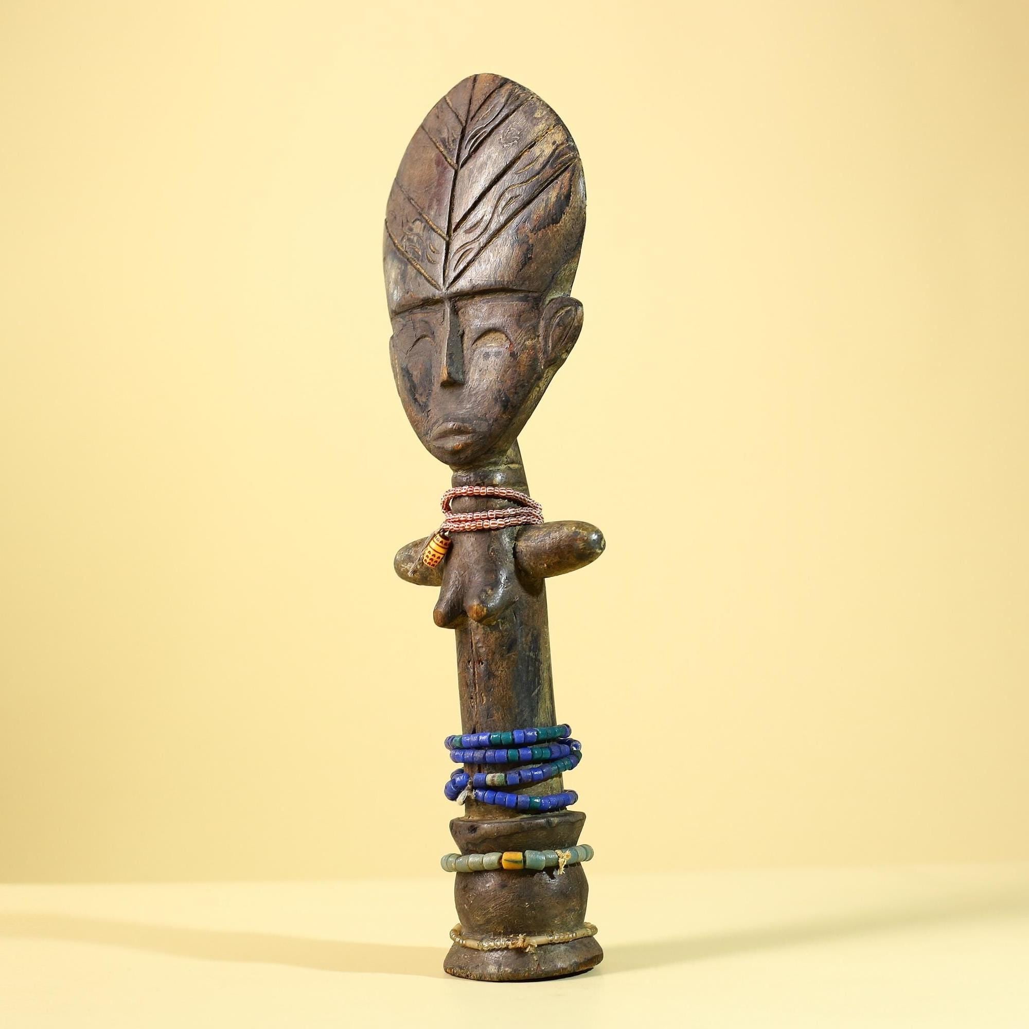 African Hand Carved Wooden Yoruba Figure- Tribal Art Vintage Sculpture-G6236