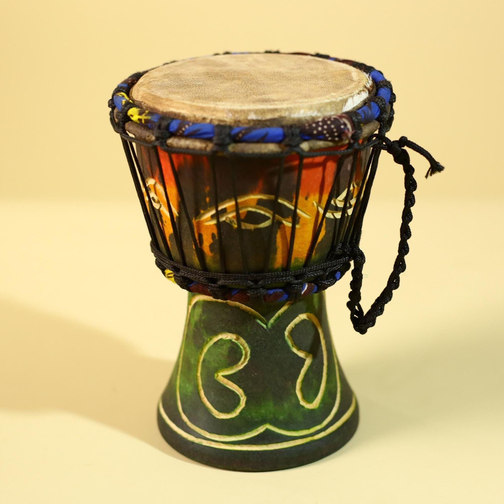 Handmade African Drum- Painted Wood Shell Tribal Rhythm Art Decor-G6237