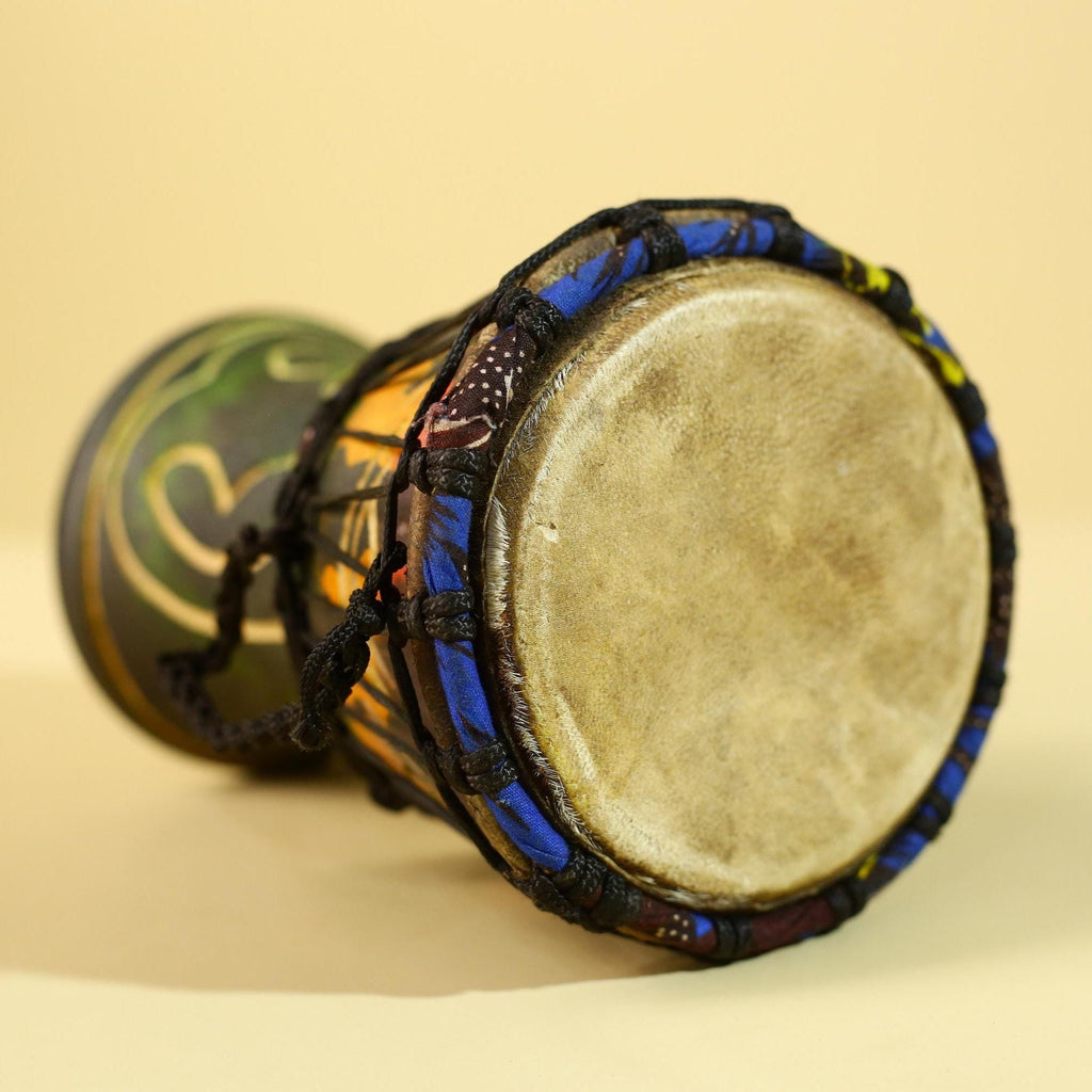 Handmade African Drum- Painted Wood Shell Tribal Rhythm Art Decor-G6237