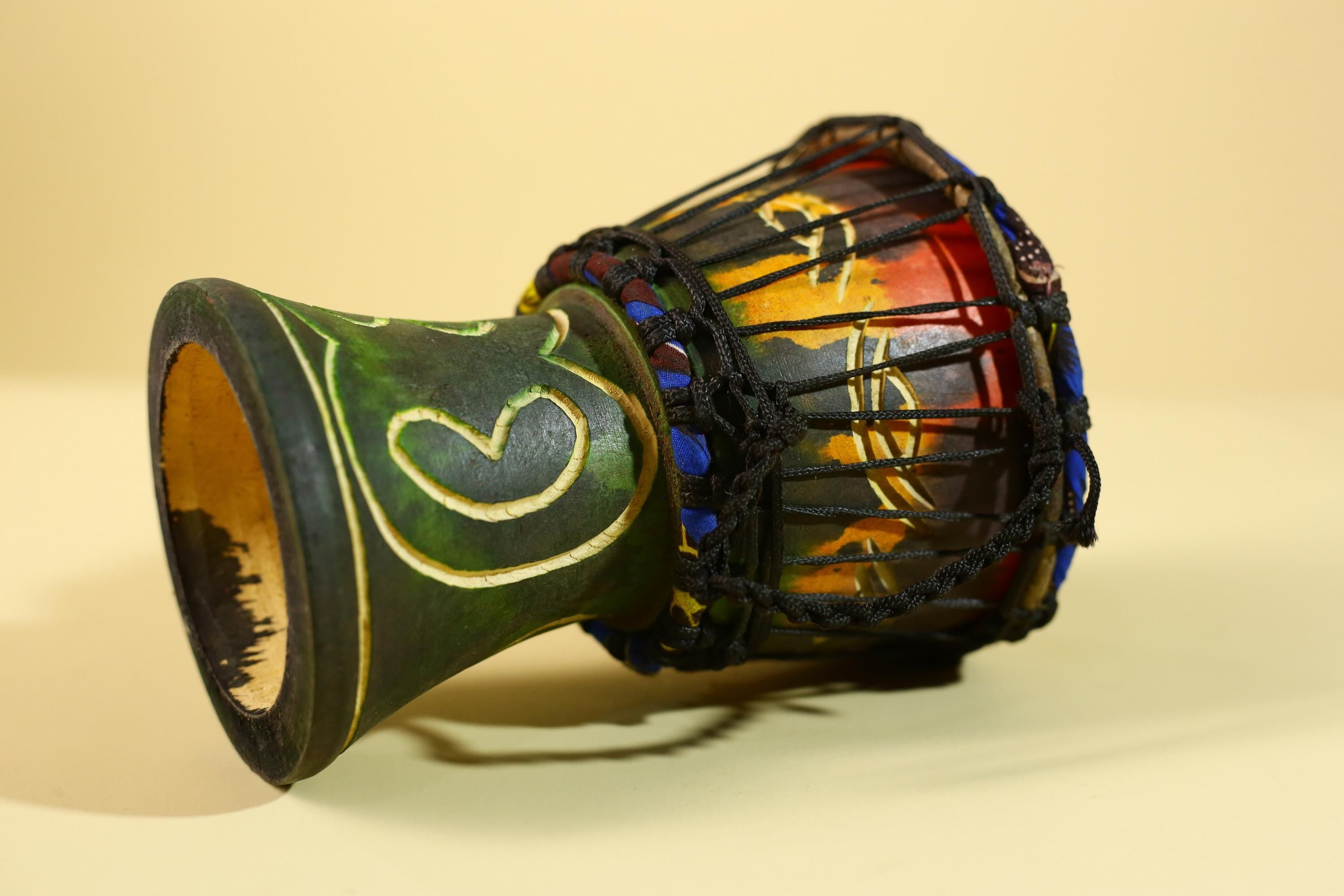 Handmade African Drum- Painted Wood Shell Tribal Rhythm Art Decor-G6237