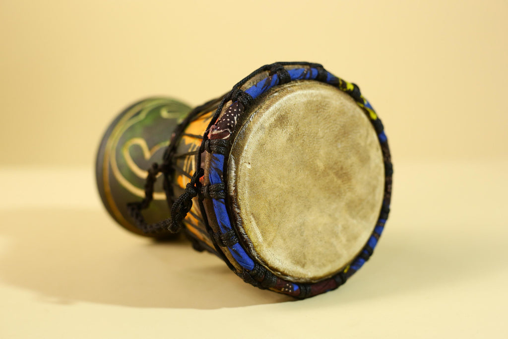 Handmade African Drum- Painted Wood Shell Tribal Rhythm Art Decor-G6237