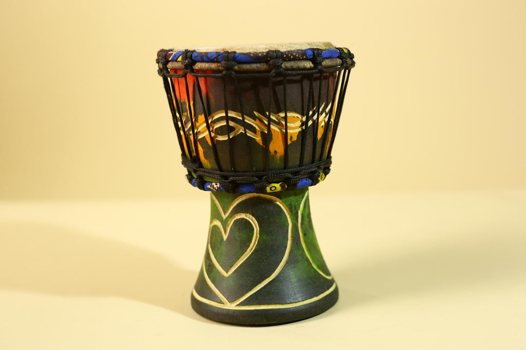 Handmade African Drum- Painted Wood Shell Tribal Rhythm Art Decor-G6237