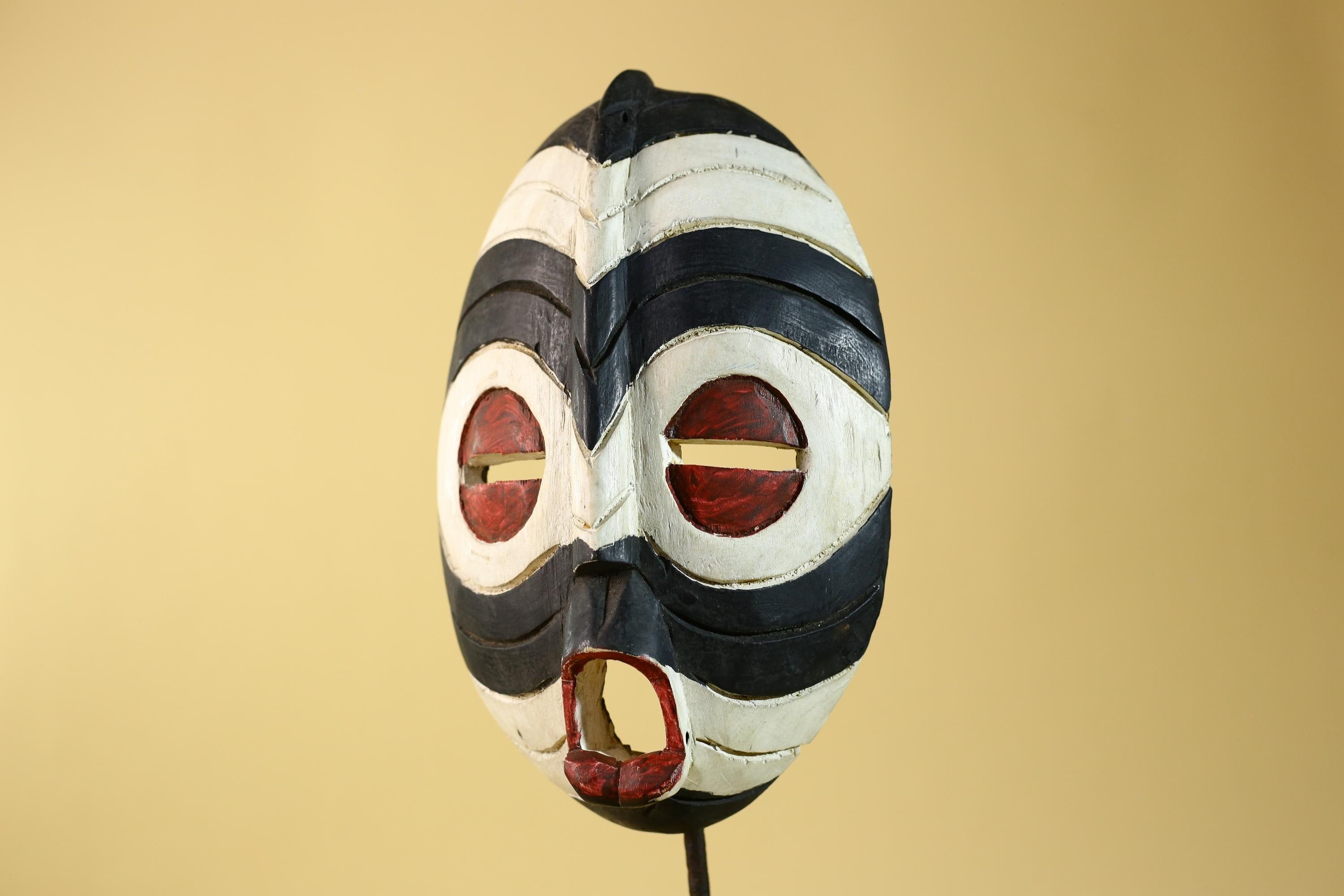 African Plank Ritual Mask- Hand Painted Wood Tribal Wall Art-G6238
