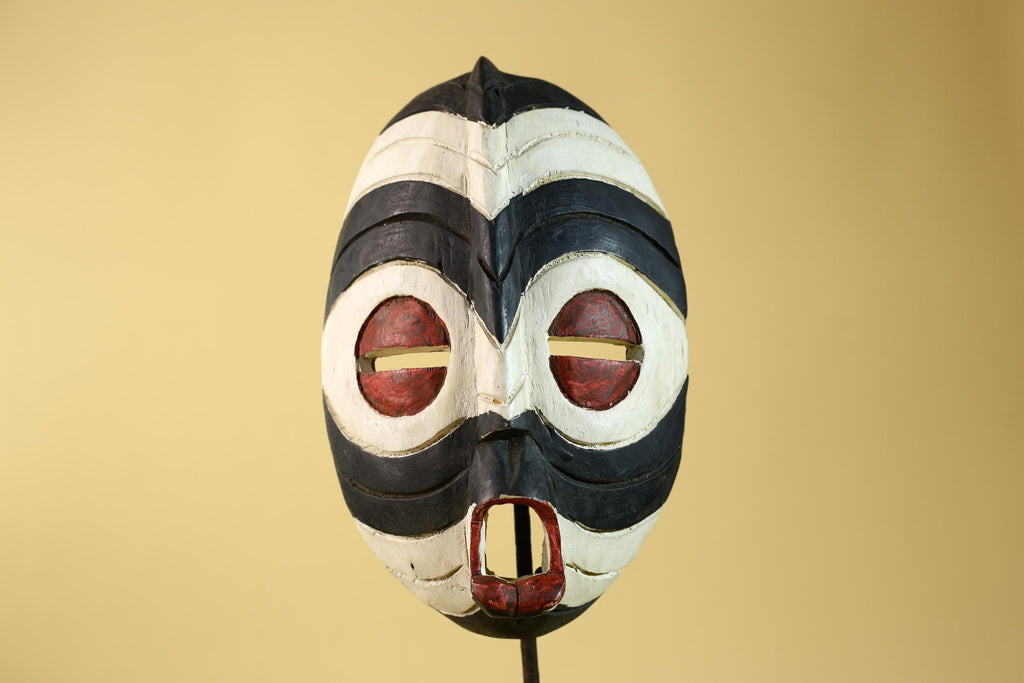 African Plank Ritual Mask- Hand Painted Wood Tribal Wall Art-G6238