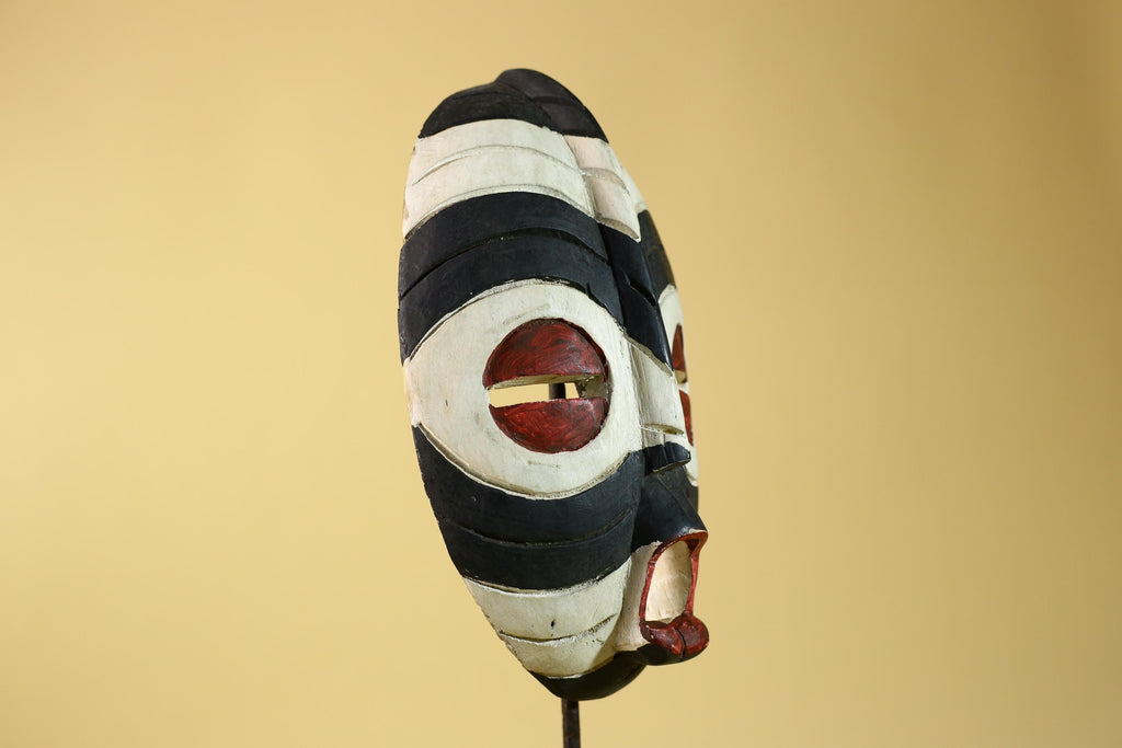African Plank Ritual Mask- Hand Painted Wood Tribal Wall Art-G6238