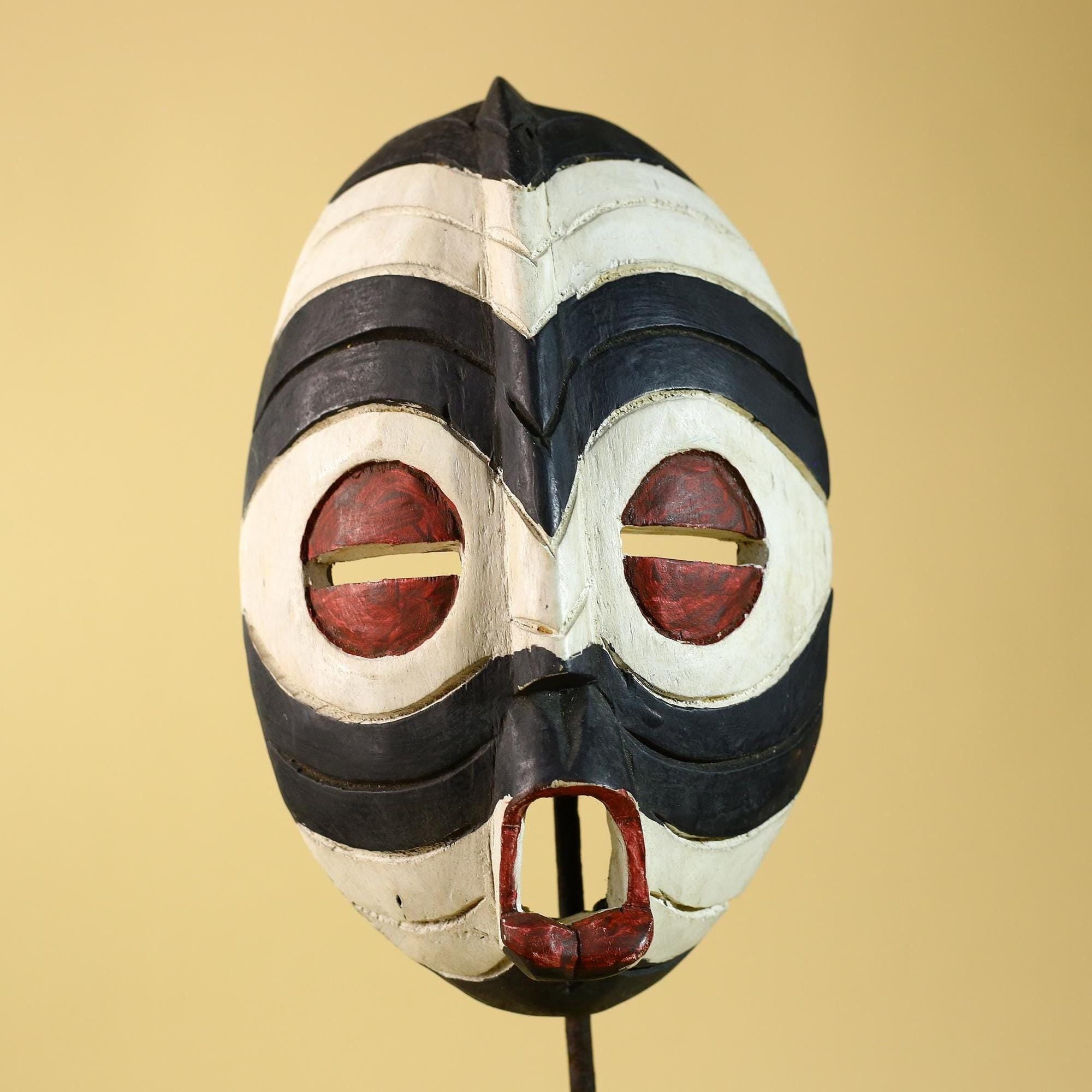 African Plank Ritual Mask- Hand Painted Wood Tribal Wall Art-G6238