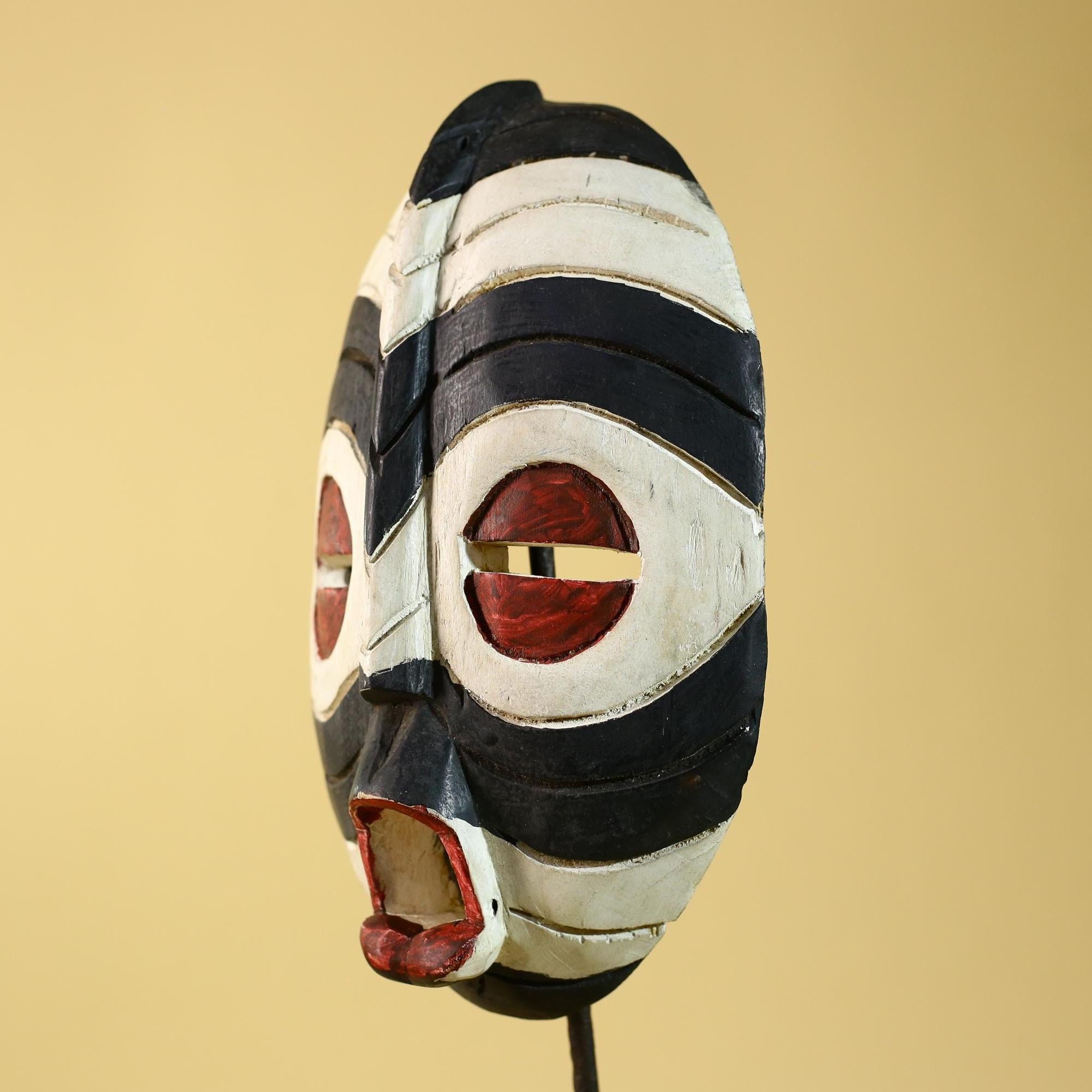 African Plank Ritual Mask- Hand Painted Wood Tribal Wall Art-G6238