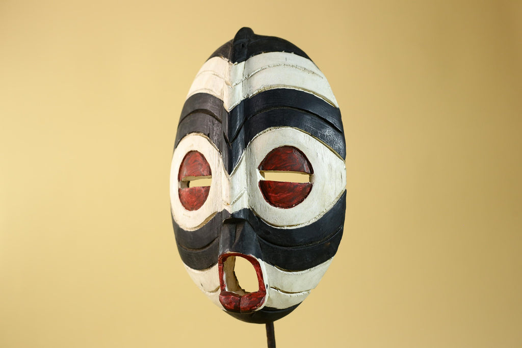 African Plank Ritual Mask- Hand Painted Wood Tribal Wall Art-G6238