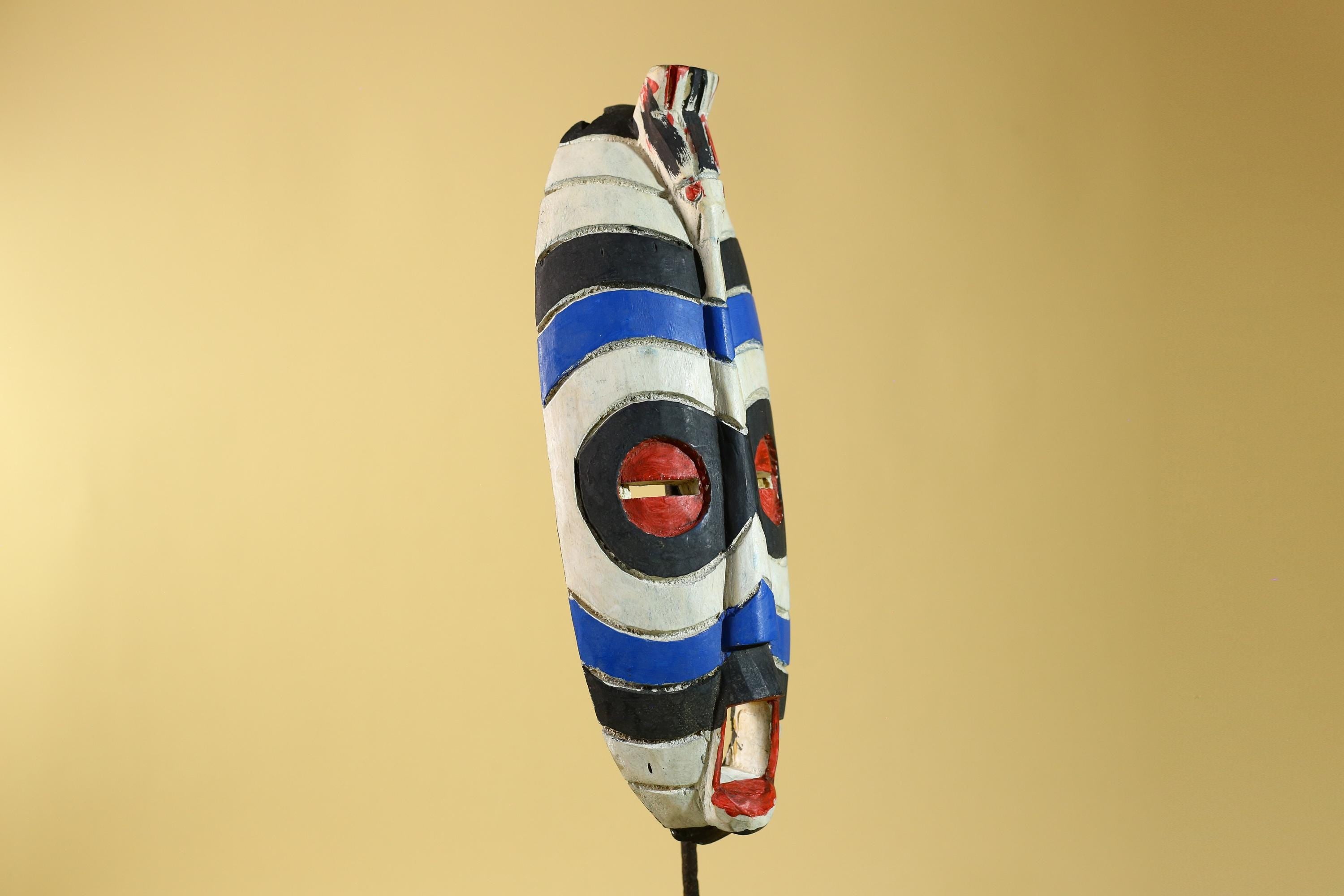 African Tribal Wooden Mask- Polychrome Central African Ceremonial Art-G6239