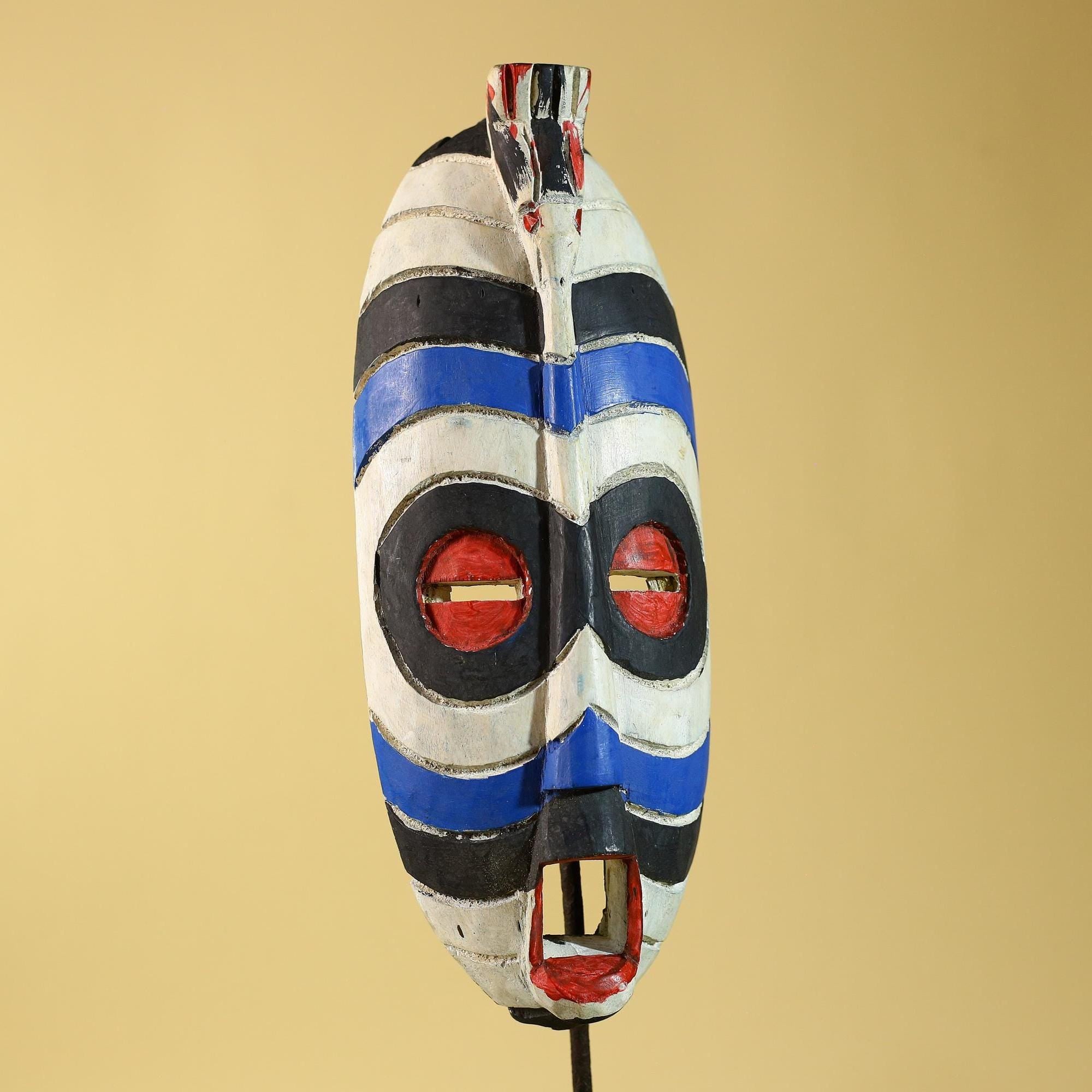 African Tribal Wooden Mask- Polychrome Central African Ceremonial Art-G6239