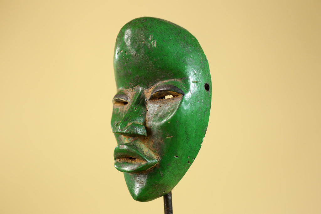 Vintage African Green Dan Mask: Hand Carved Wood Tribal Wall Artr-G6242