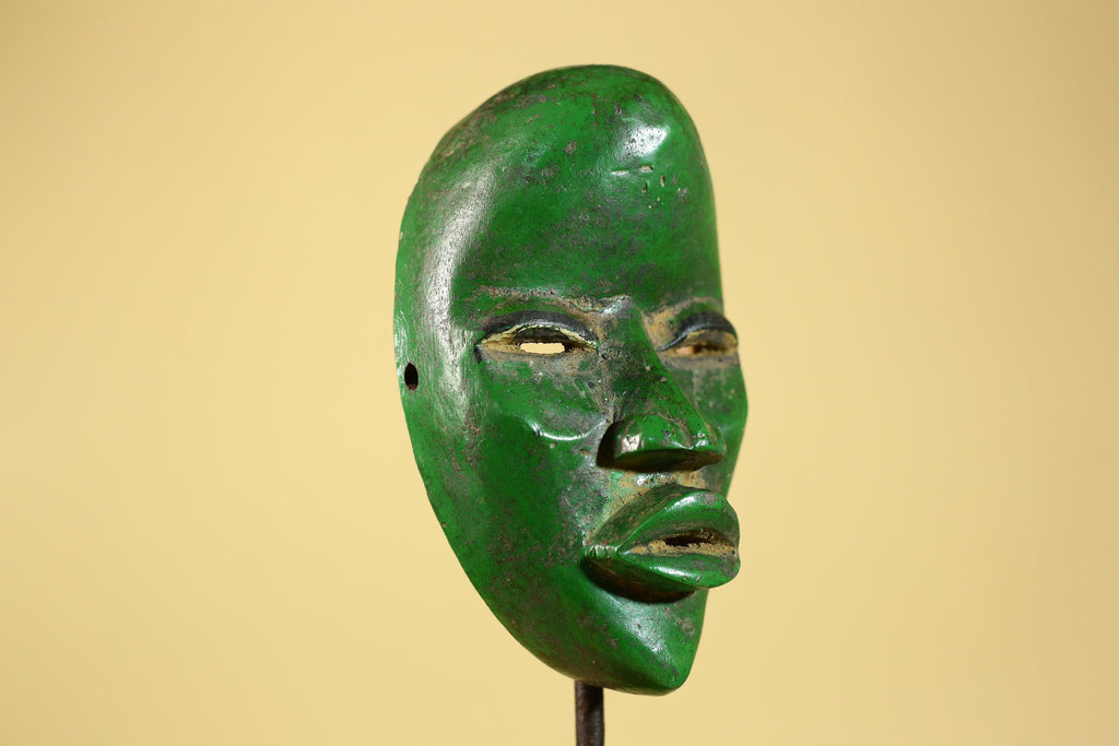 Vintage African Green Dan Mask: Hand Carved Wood Tribal Wall Artr-G6242