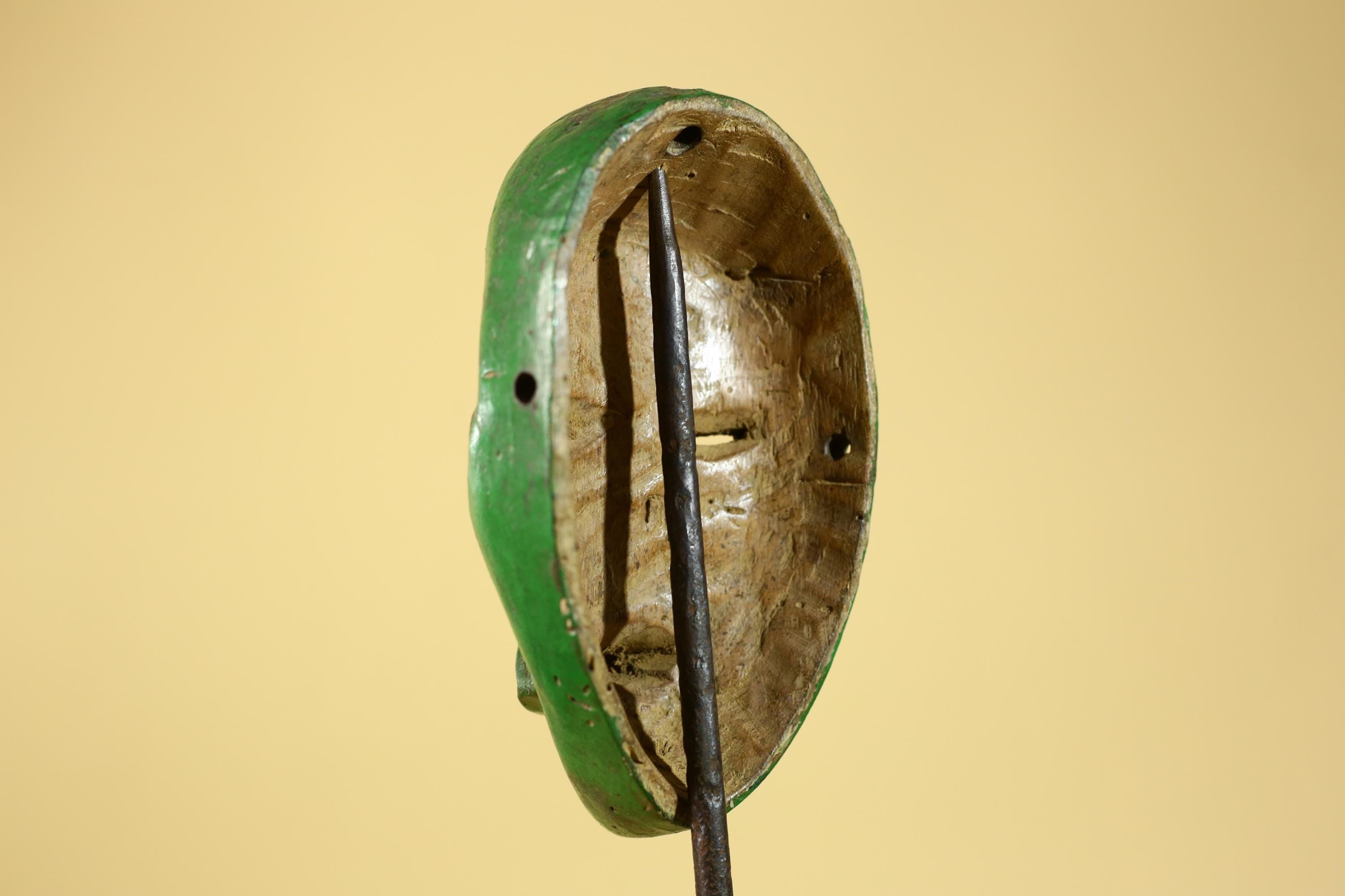 Vintage African Green Dan Mask: Hand Carved Wood Tribal Wall Artr-G6242