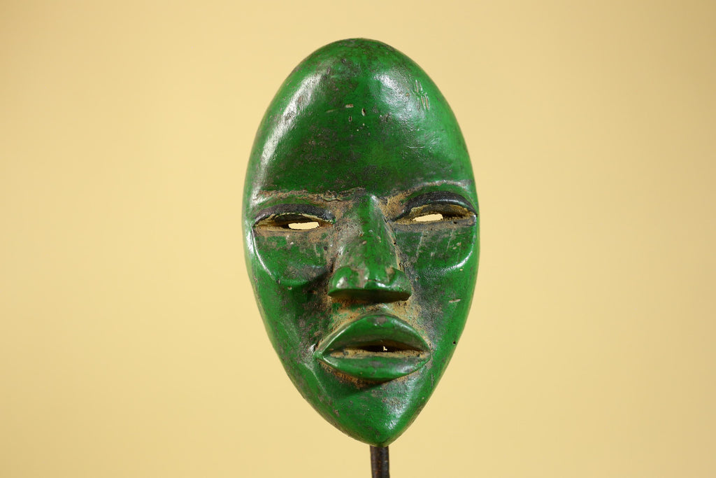 Vintage African Green Dan Mask: Hand Carved Wood Tribal Wall Artr-G6242