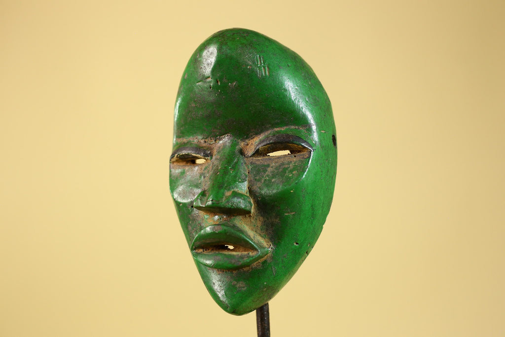 Vintage African Green Dan Mask: Hand Carved Wood Tribal Wall Artr-G6242
