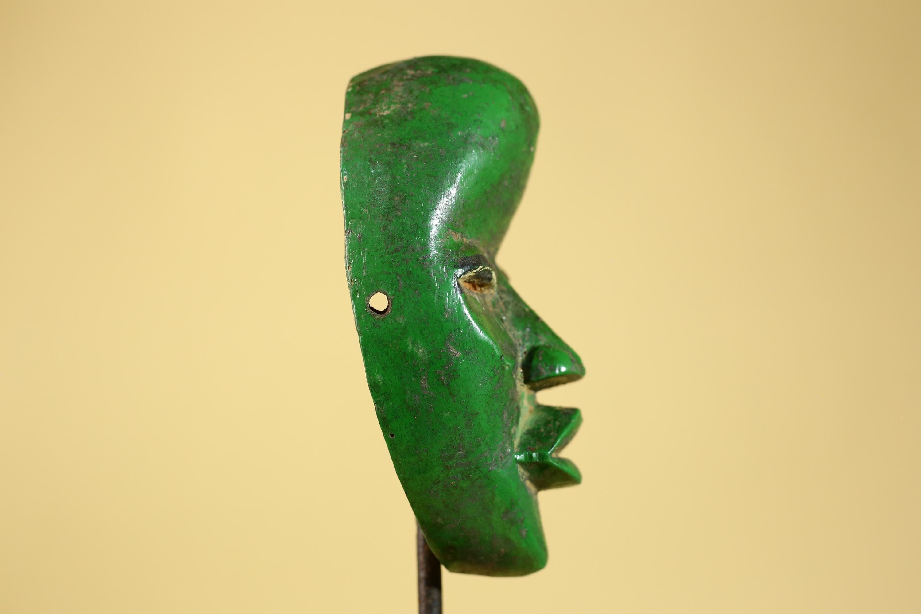 Vintage African Green Dan Mask: Hand Carved Wood Tribal Wall Artr-G6242