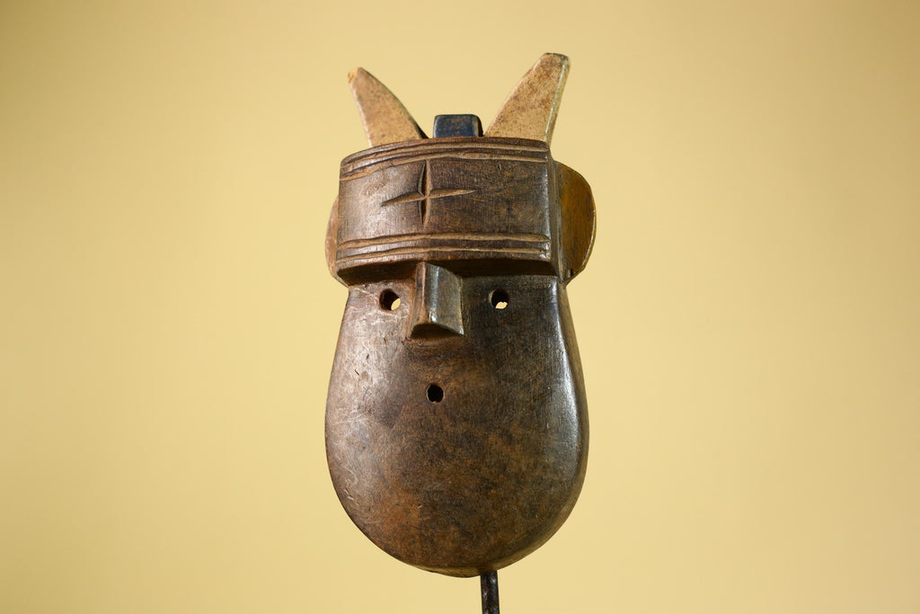 Authentic Dan Horn Mask, African Tribal Ceremony Wall Sculpture-G6244