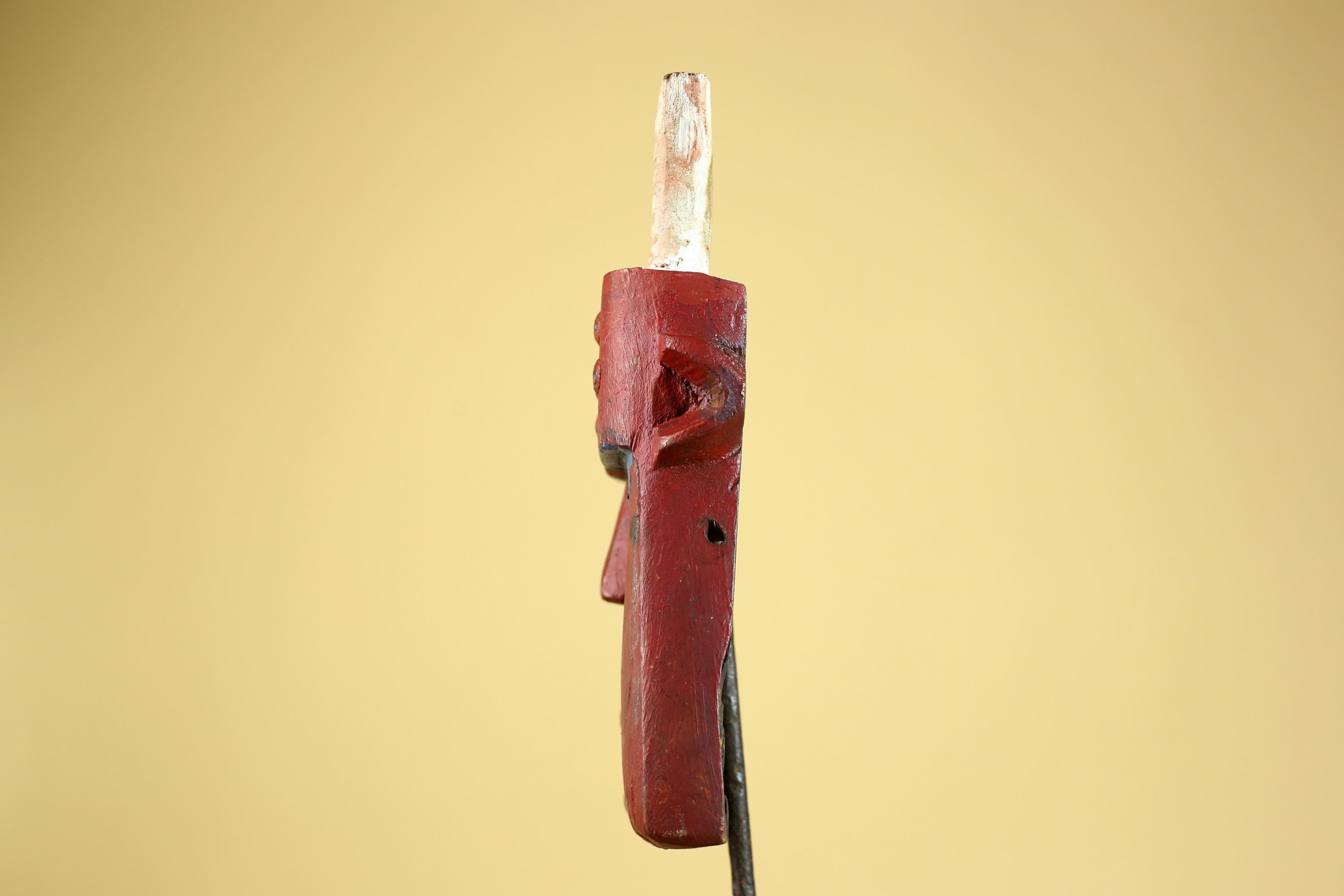 Bwa Style Horned Mask; Red Plank African Tribal Art, Handmade Wood-G6245