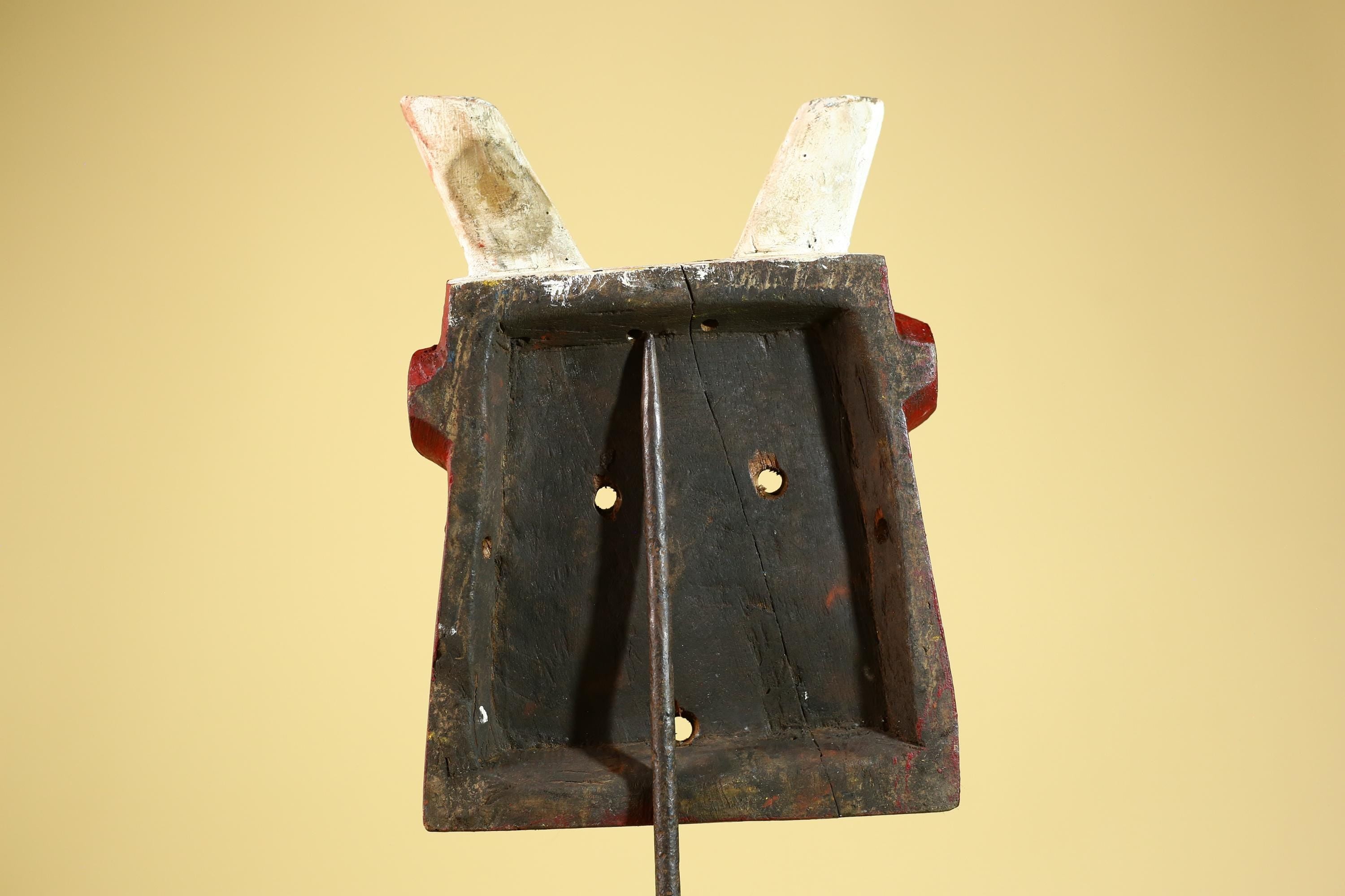 Bwa Style Horned Mask; Red Plank African Tribal Art, Handmade Wood-G6245