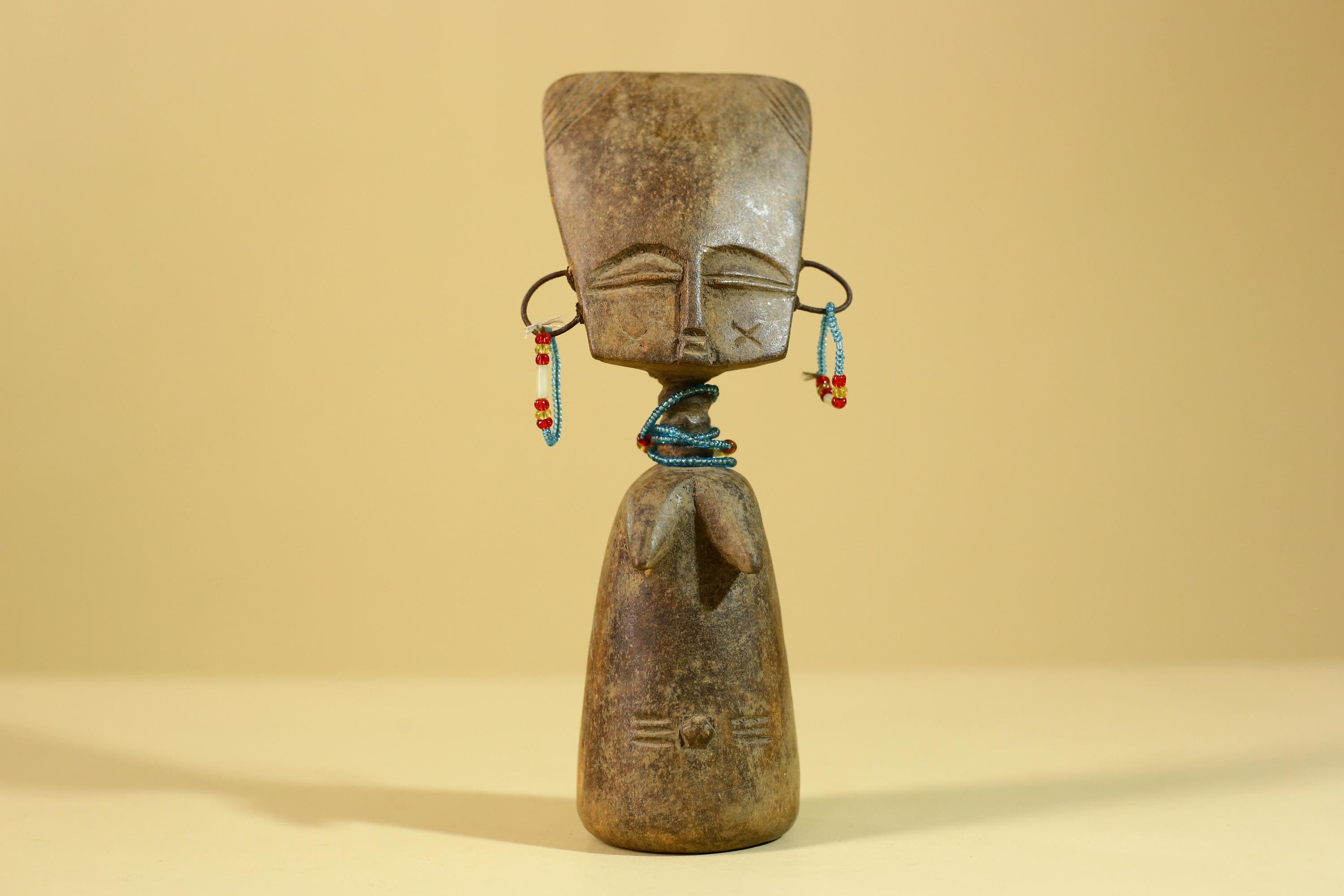 African Wooden Figure Hand-Carved With Beaded Decoration-G6296