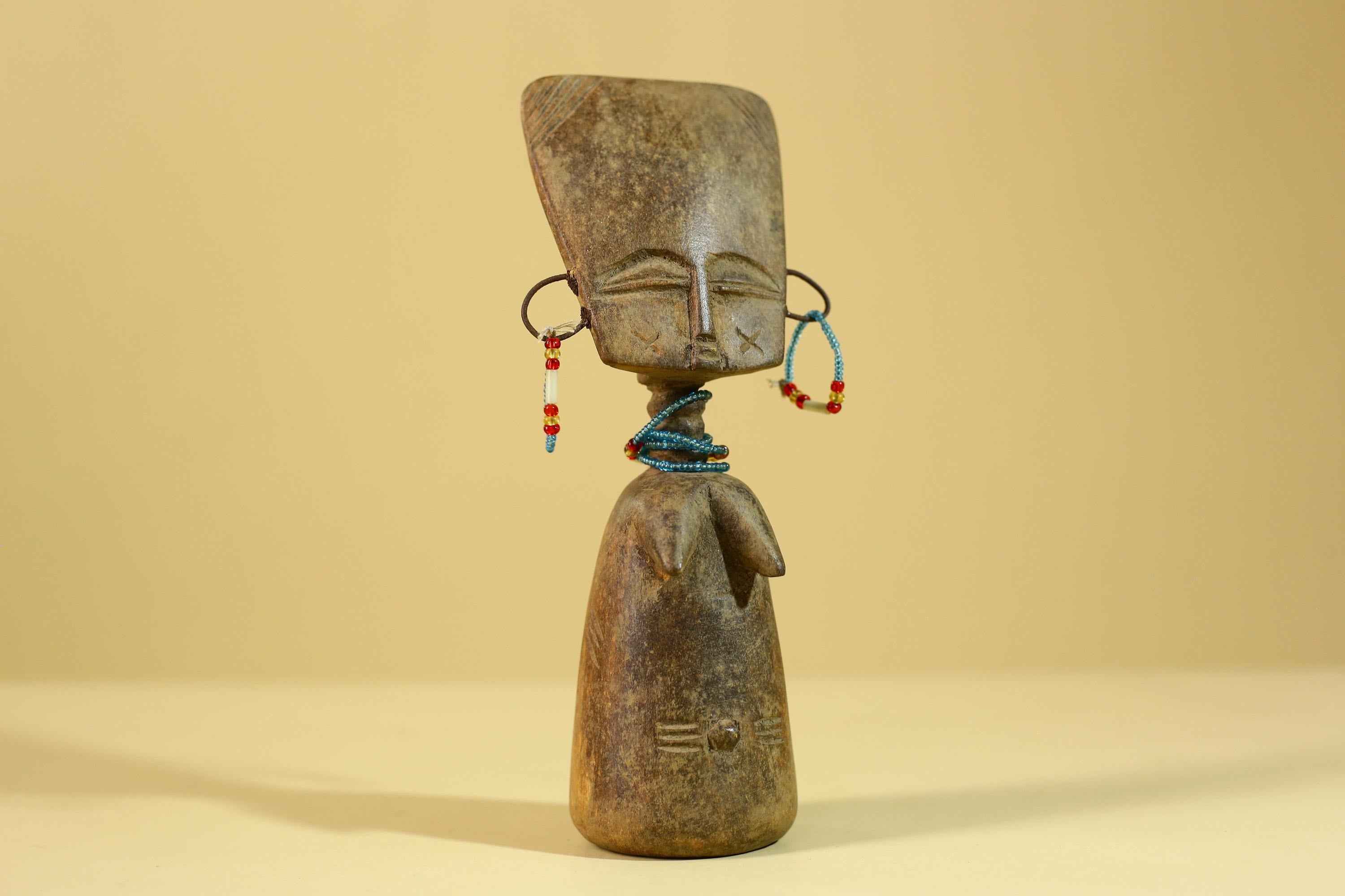 African Wooden Figure Hand-Carved With Beaded Decoration-G6296