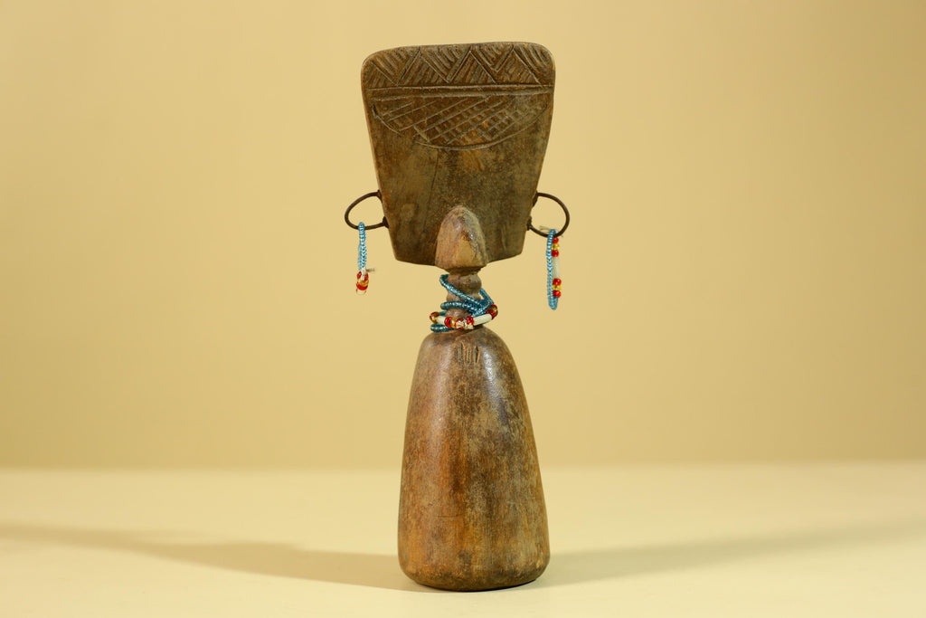 African Wooden Figure Hand-Carved With Beaded Decoration-G6296