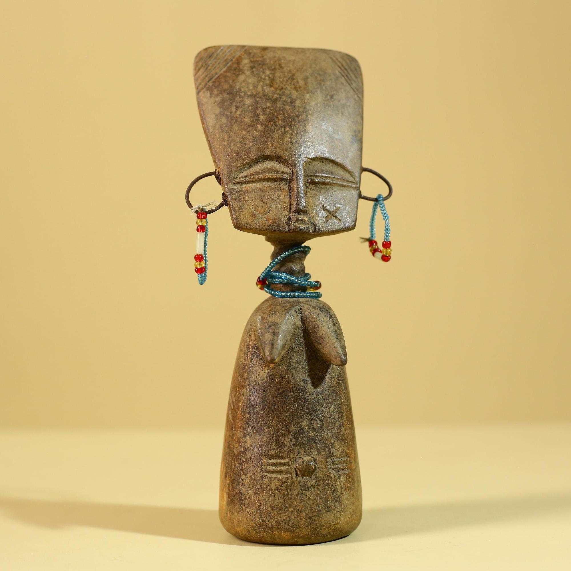 African Wooden Figure Hand-Carved With Beaded Decoration-G6296