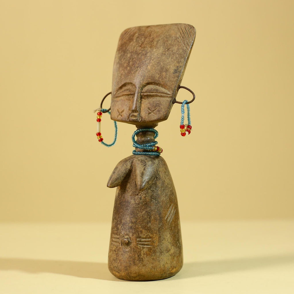 African Wooden Figure Hand-Carved With Beaded Decoration-G6296