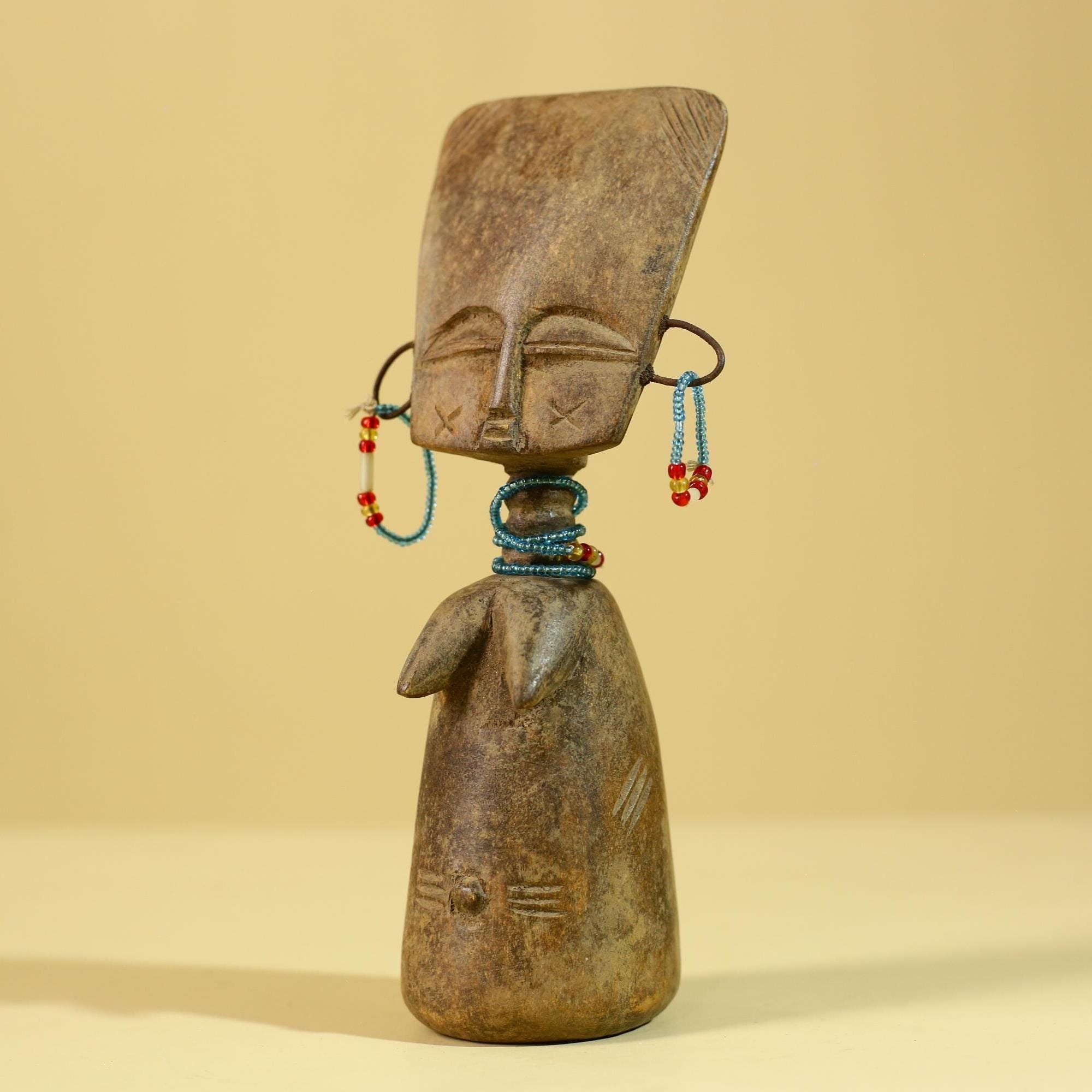 African Wooden Figure Hand-Carved With Beaded Decoration-G6296